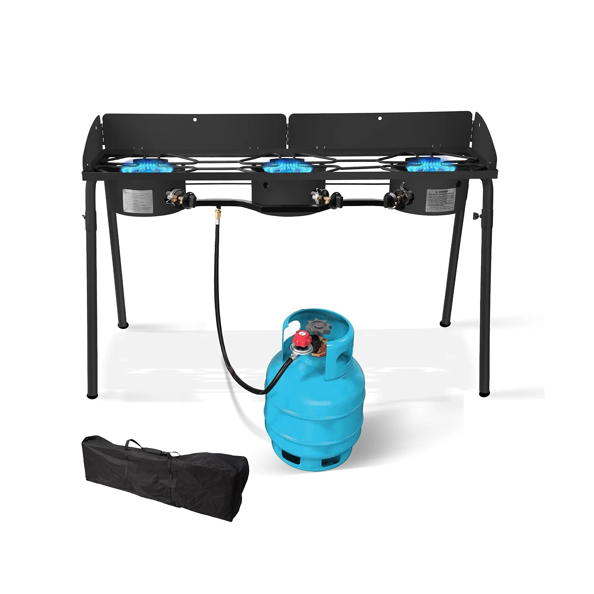 Red Mountain Valley Three Burner Outdoor Portable Camping Gas Stove with Removable Legs, Portable Bag and Windshield, Camping Stove Propane for Cooking, CSA Certified, Outdoor Propane Burner