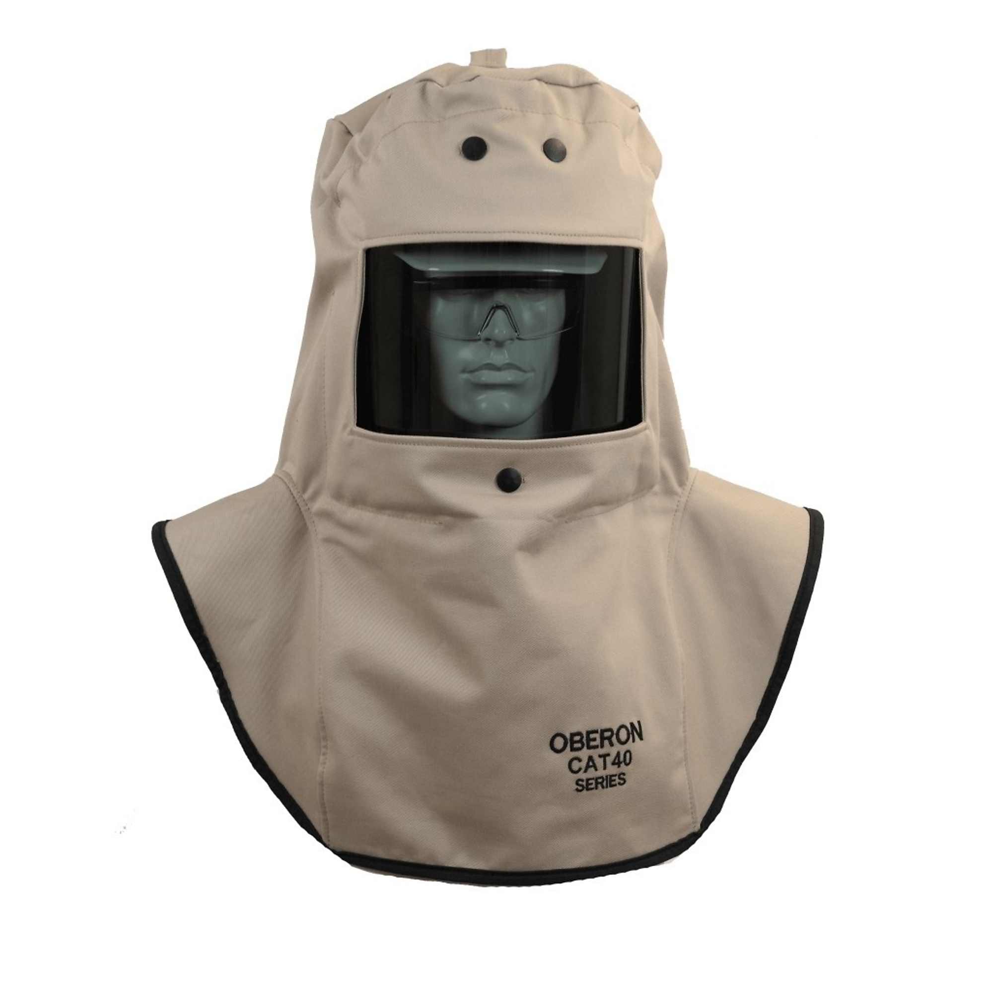 OBERON™ - Hood with A3 Hard Hat Adapters - Arc Flash - 40 Cal CAT™ - Color: Khaki - Window: True Color Grey (TCG™) - Model # CAT4-A3