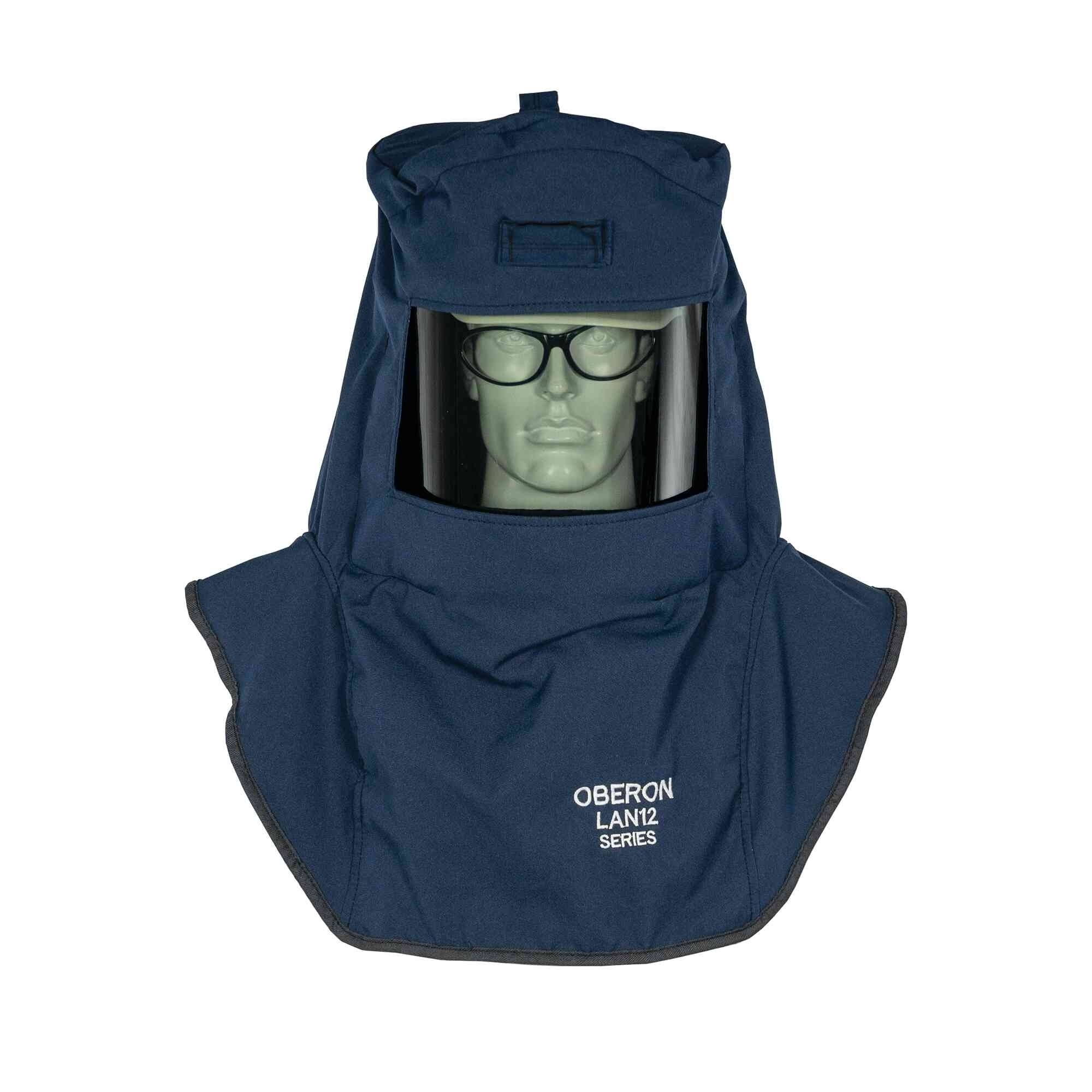 OBERON™ - Hood with Hard Cap - Arc Flash - 12 Cal LAN2ST™ Series - With Fresh Air Arc Flash Hood Ventilation System - Color: Navy Blue - Window: True Color Grey (TCG™) - Model # LAN2ST-C+HVS