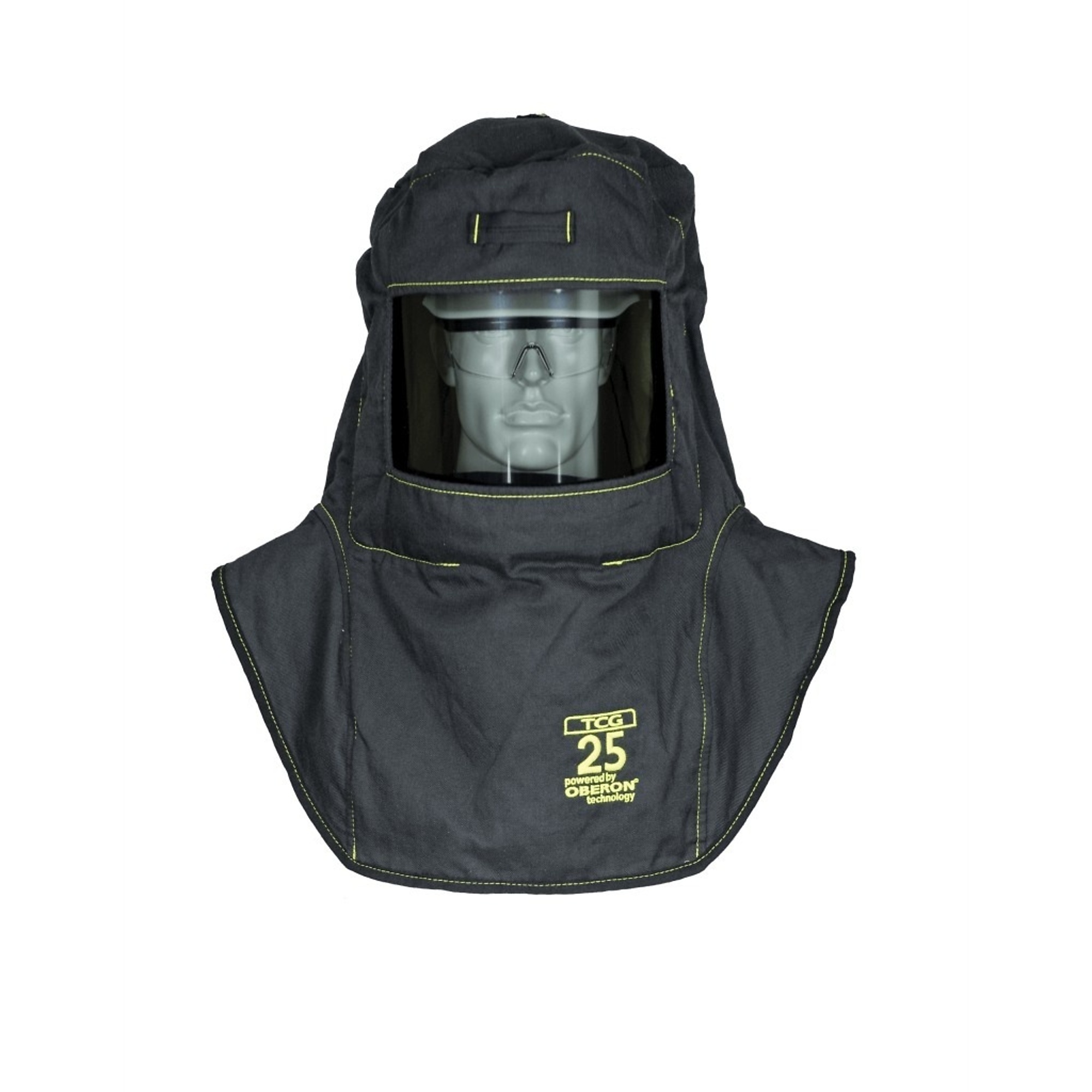 OBERON™ - Hood with A5 Hard Hat Adapters - Arc Flash - 25 Cal TCG™ - Color: Black - Window: True Color Grey (TCG™) - Model # TCG25-A5+HVSL