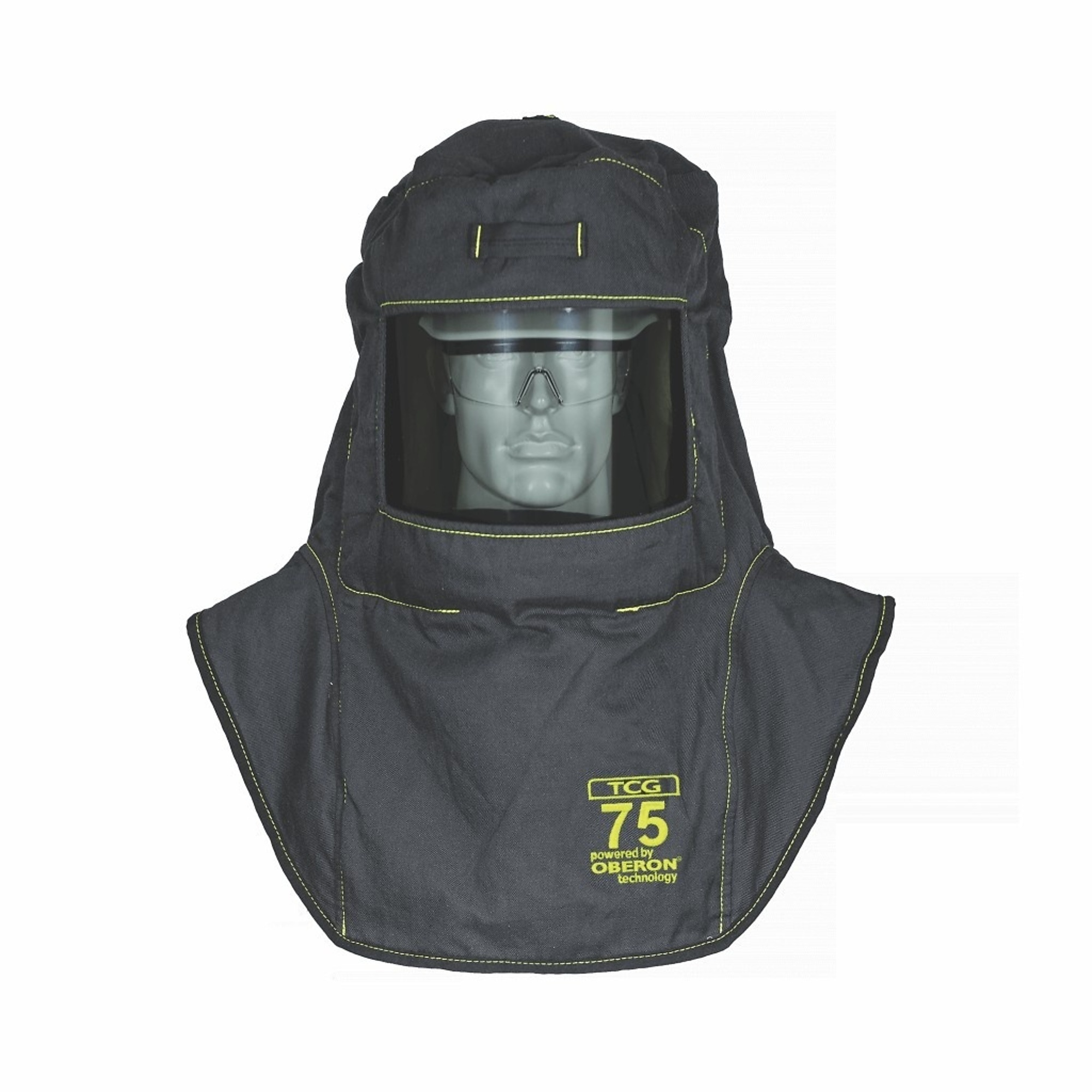 OBERON™ - Hood with A8 Hard Hat Adapters - Arc Flash - 75 Cal TCG™ - Color: Black - Window: True Color Grey (TCG™) - Model # TCG75-A8