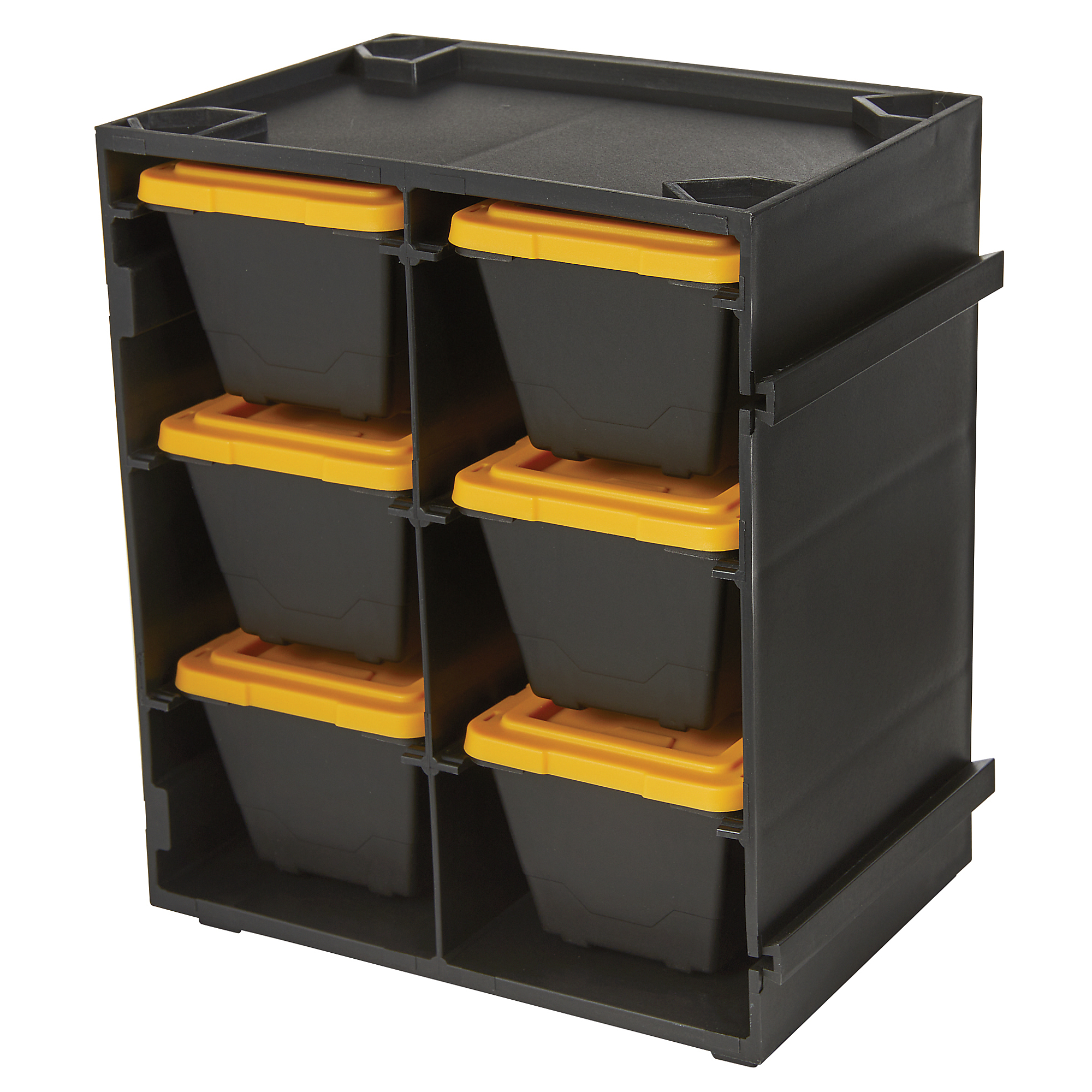 Northern Tool + Equipment Mini Tote Storage Rack with 6 Totes + Lids- Black/Yellow