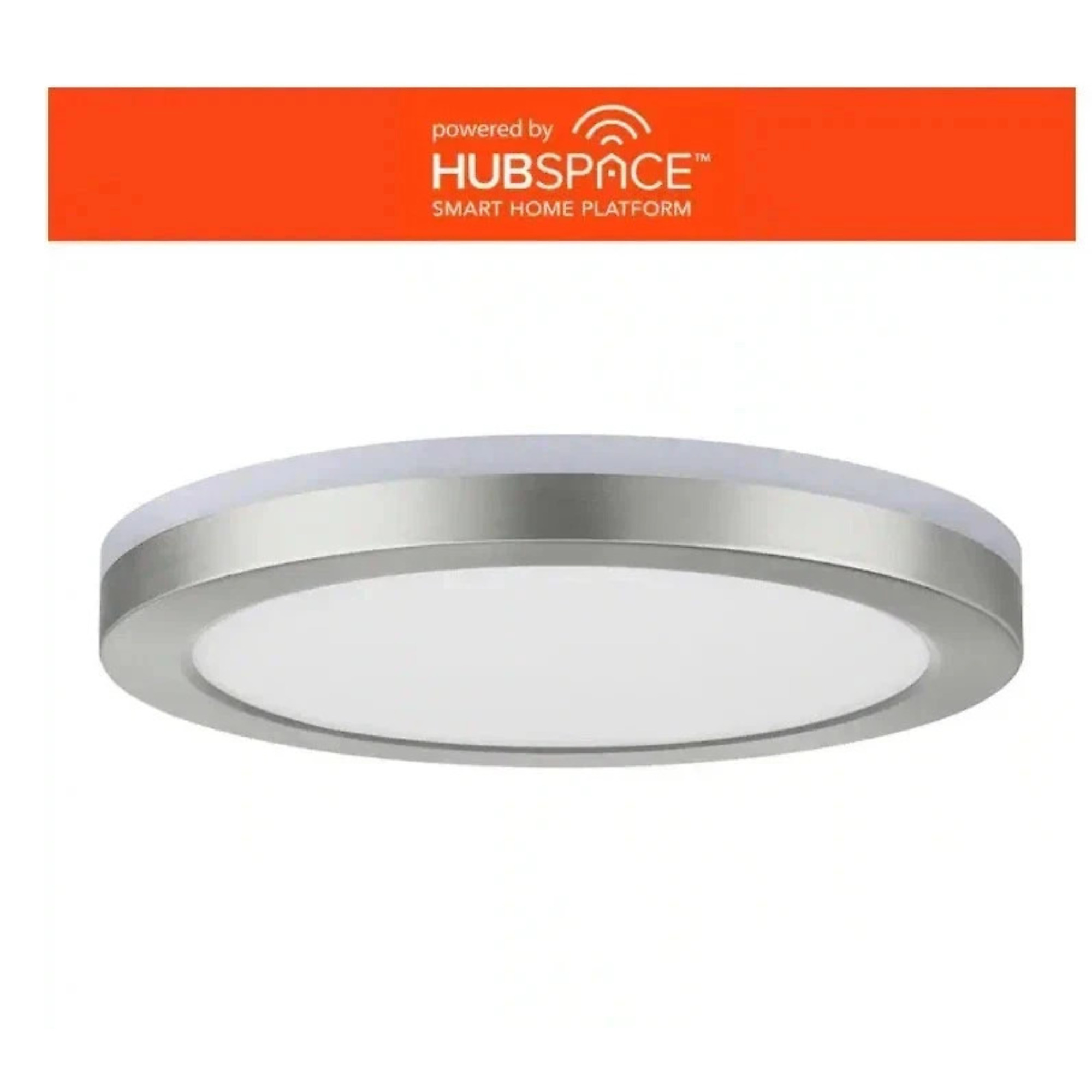 Commercial Electric 12in. Smart RGB + Tunable White LED Flush Mount Ceiling Light, Wi-Fi Enabled, Hubspace, Brushed Nickel, Model# LCN3002LM-01 BN
