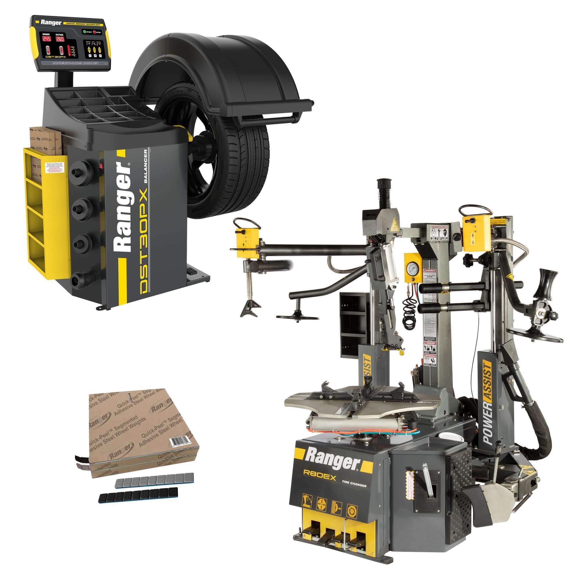 Ranger, R80EX+DST30PX-220V +Tape Weight Roll Kit 1400pc, Tilt Back Tire Changer & Wheel Balancer / 40 mm Shaft Model