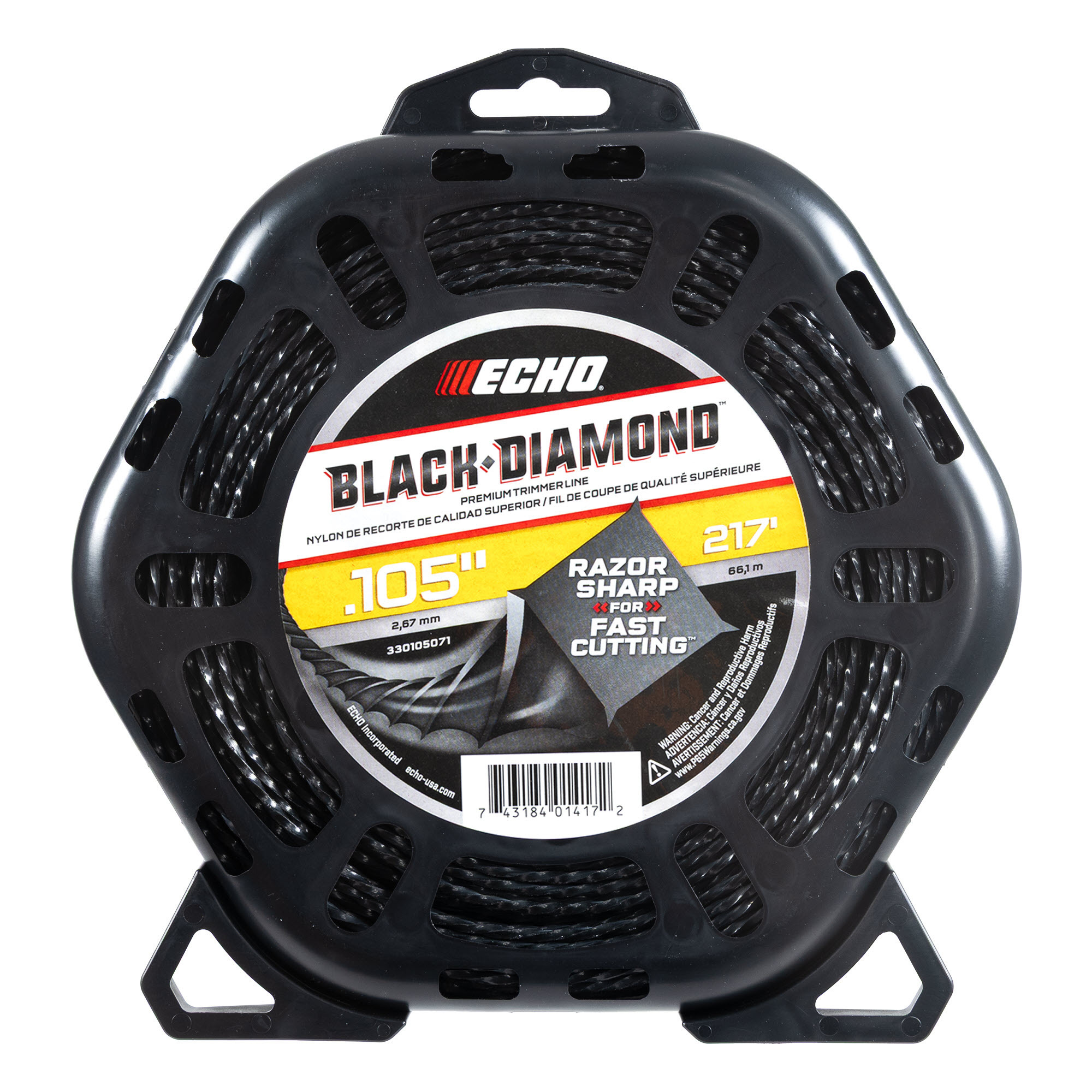 ECHO, Black Diamond® Trimmer Line Twisted, Diamond-shaped line, 217ft, .105 dia, Model #33010571