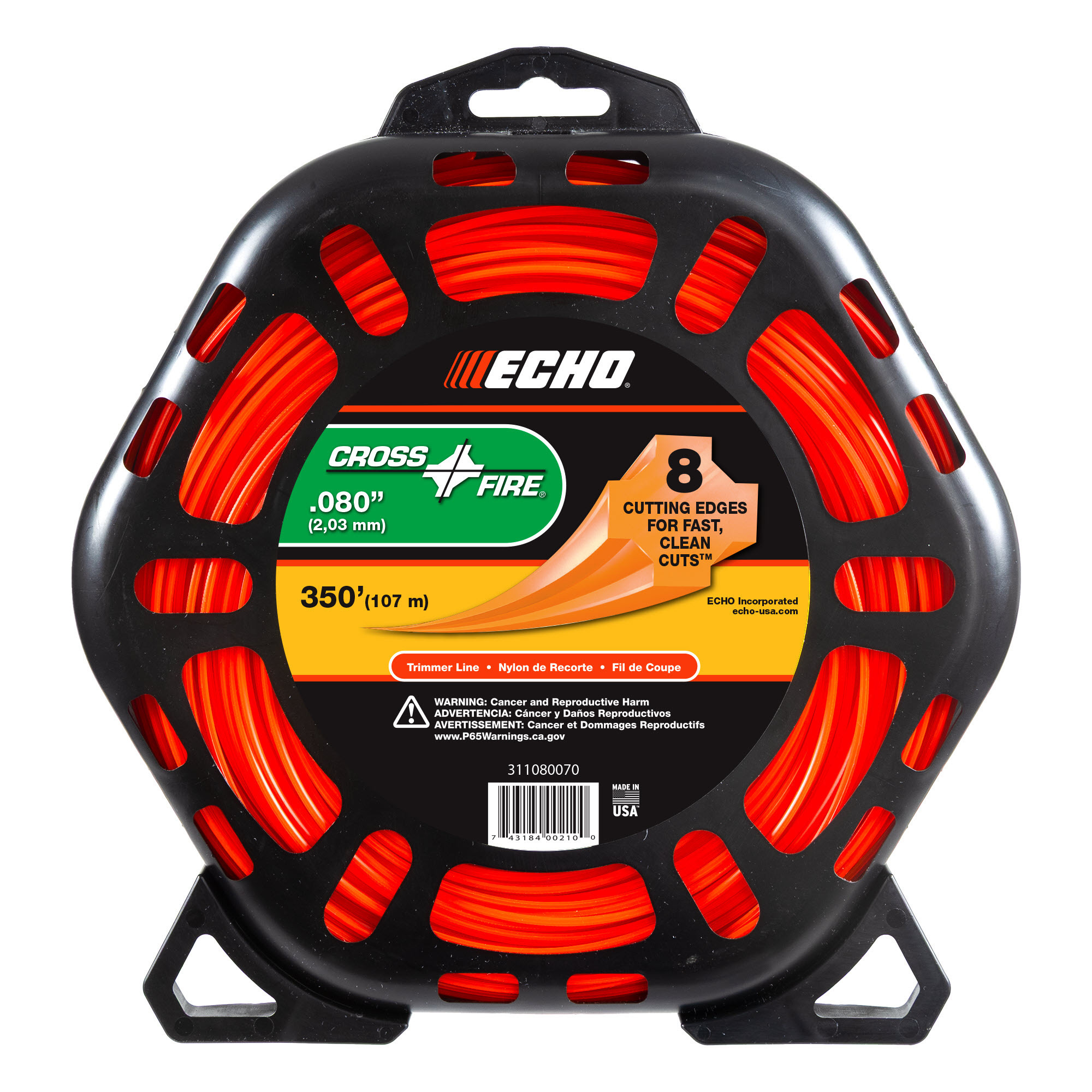 ECHO, Cross-Fire® Trimmer Line Plus-Shape Design, 8-Cutting Edges, 350-ft, .080 dia, Model #311080070