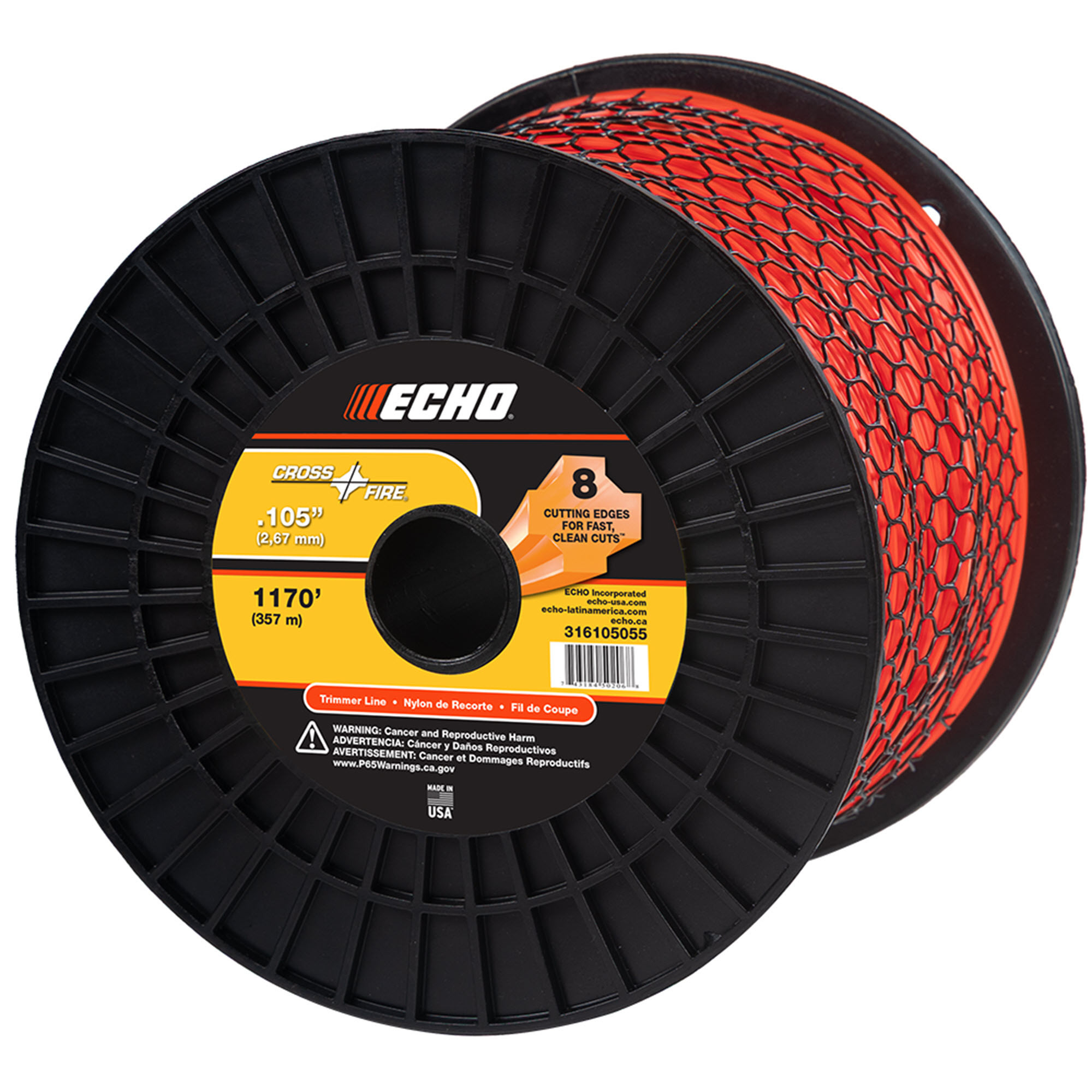 ECHO, Cross-Fire® Trimmer Line Plus-Shape Design, 8-Cutting Edges, 5# Spool, .105 dia, Model #316105055