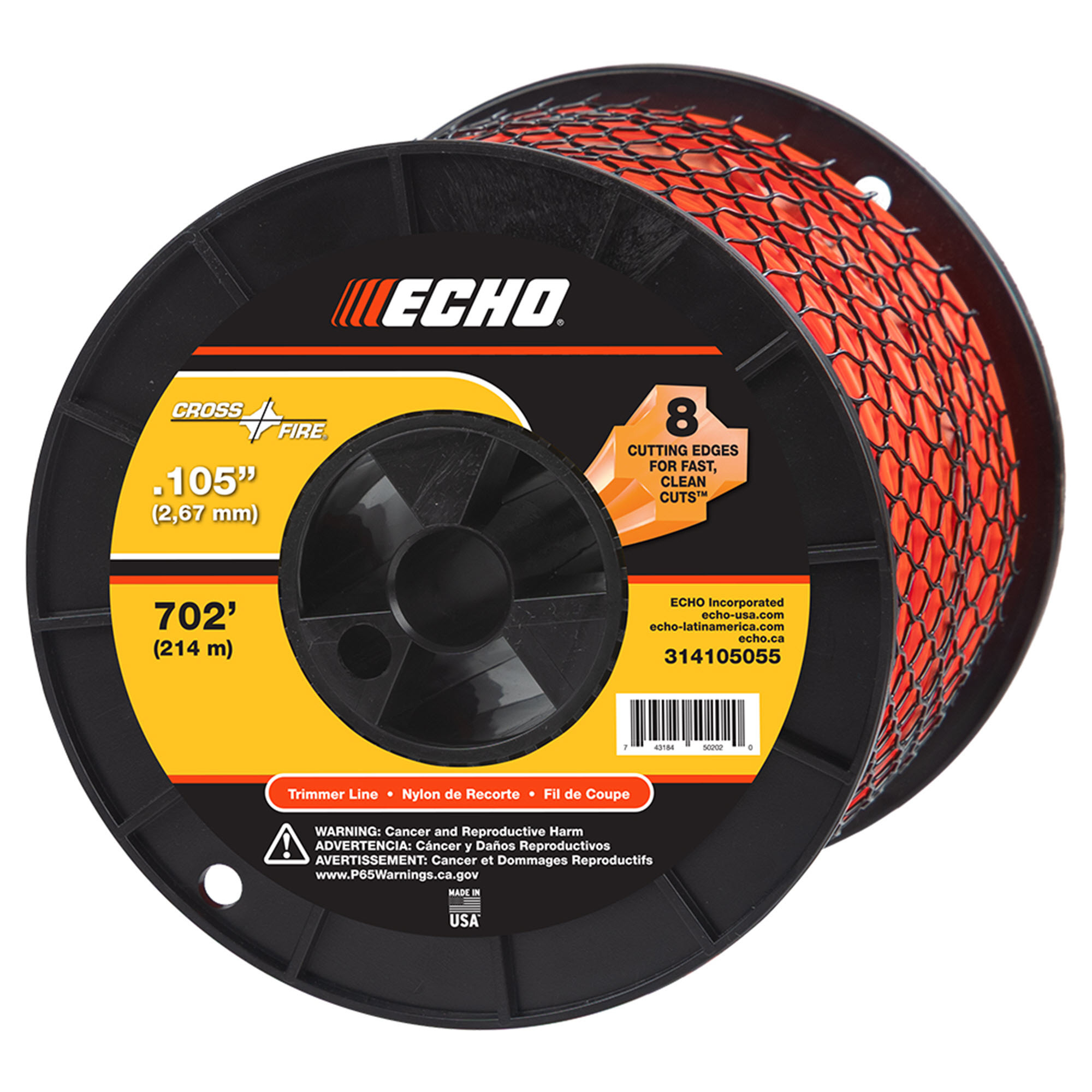 ECHO, Cross-Fire® Trimmer Line Plus-Shape Design, 8-Cutting Edges, 3# Spool, .105 dia, Model #314105055