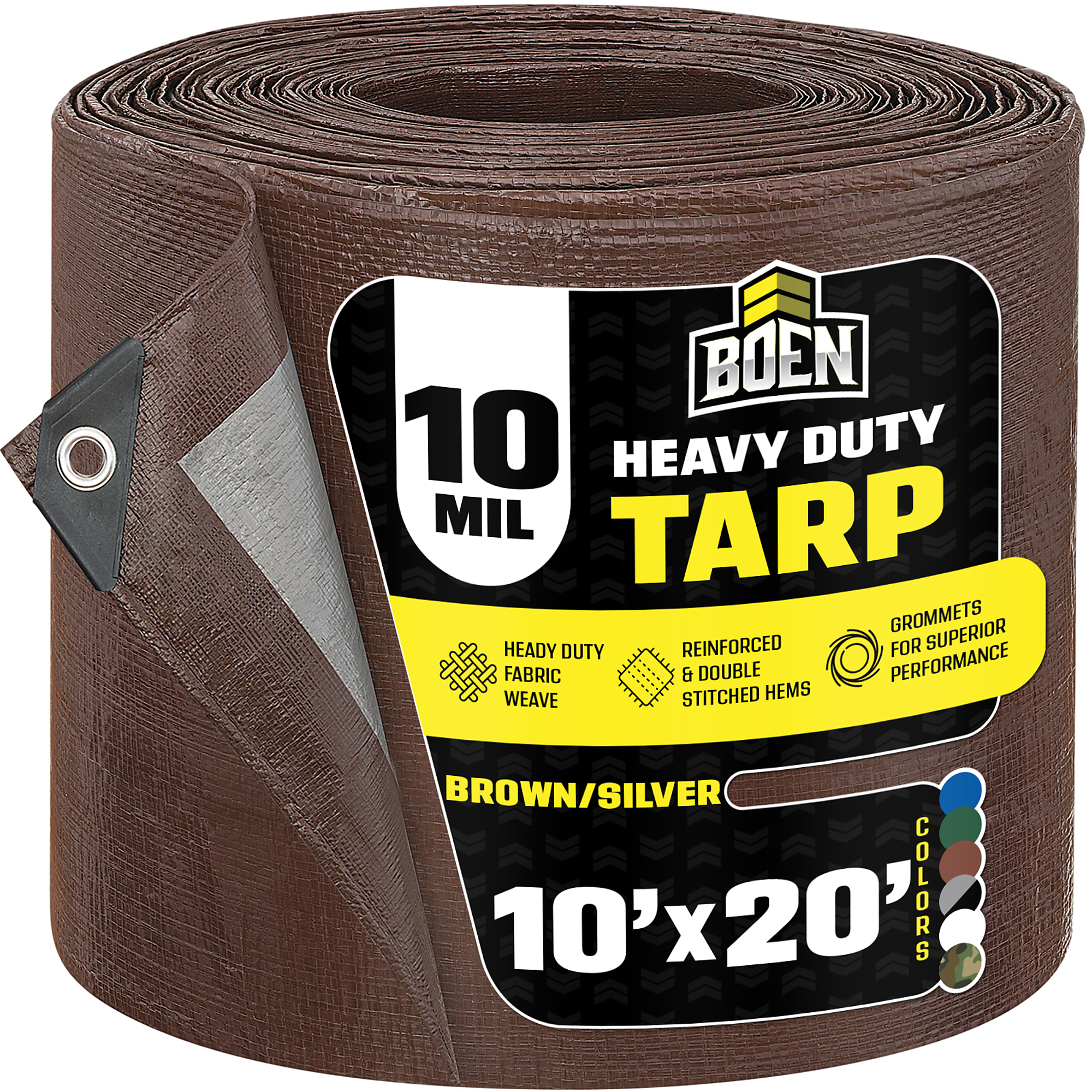 Boen Heavy-Duty Tarp — 10ft. x 20ft., 10 Mil Thick, Waterproof, UV-Resistant, Brown/Silver, Model# BS-1020
