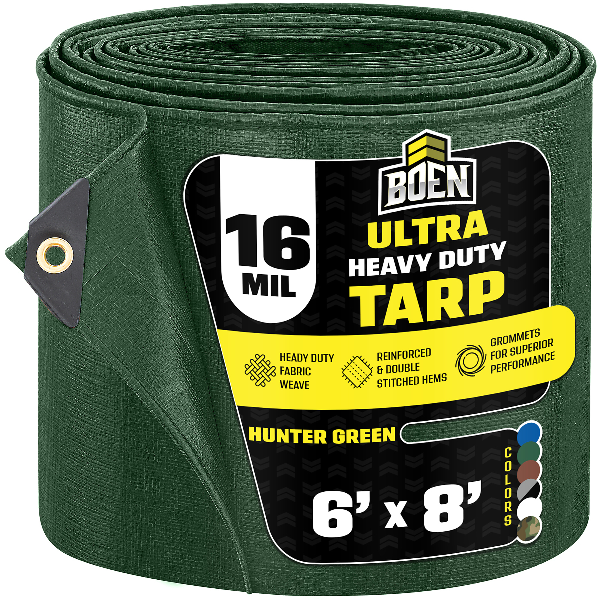 Boen Ultra Heavy Duty Tarp — 6ft. x 8ft., 16 Mil Thick, Waterproof, Rip Proof, UV Resistant, Hunter Green, Model# HGT-68