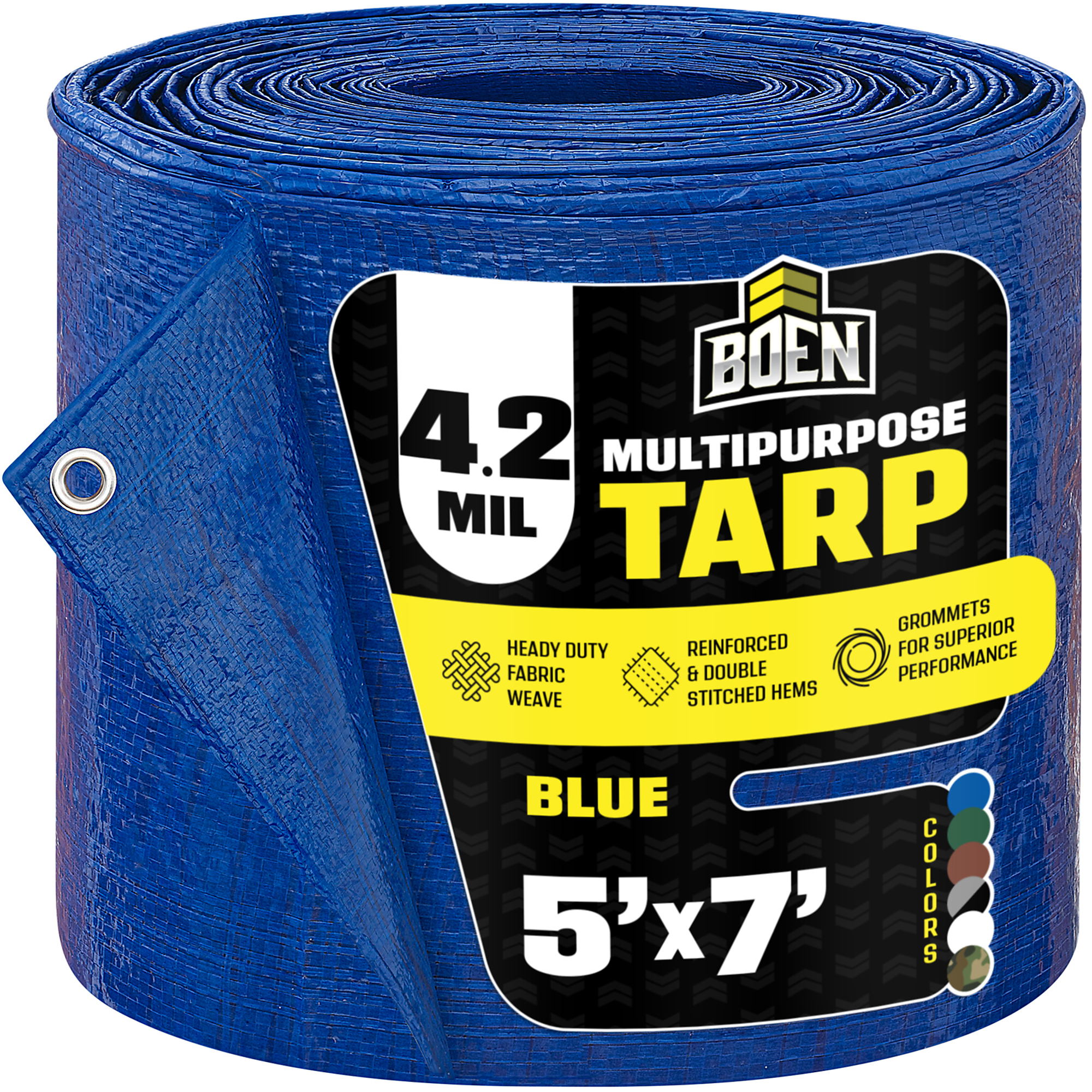 Boen 5 ft x 7 ft Blue Tarp, 4.2 Mil Thick Multi-Purpose Large Waterproof Cover, Rip Proof Tarps, Thick Weave Material, UV Resistant Great for Tarpaulin Canopy Tent, Boat, RV or Pool Cover