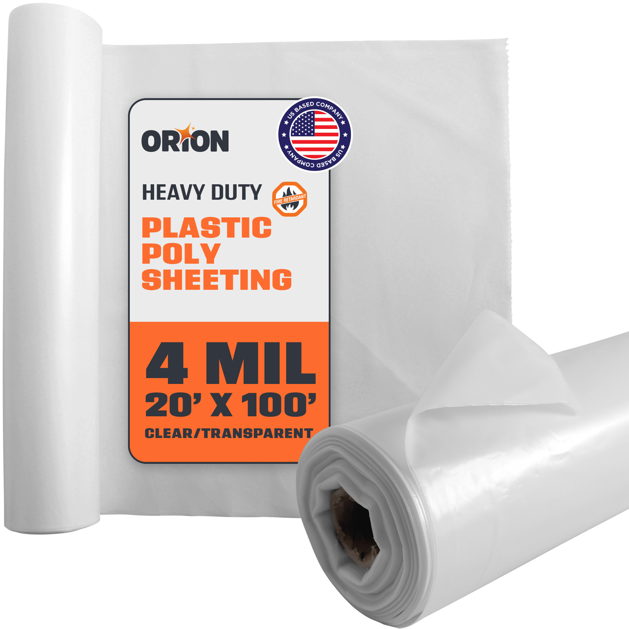 Boen Orion Fire Retardant Plastic Sheeting — 20ft. x 100ft., 4 Mil, Waterproof Poly Film, Dust Containment, Vapor Barrier, Paint Protection, Model# OPS-420FR