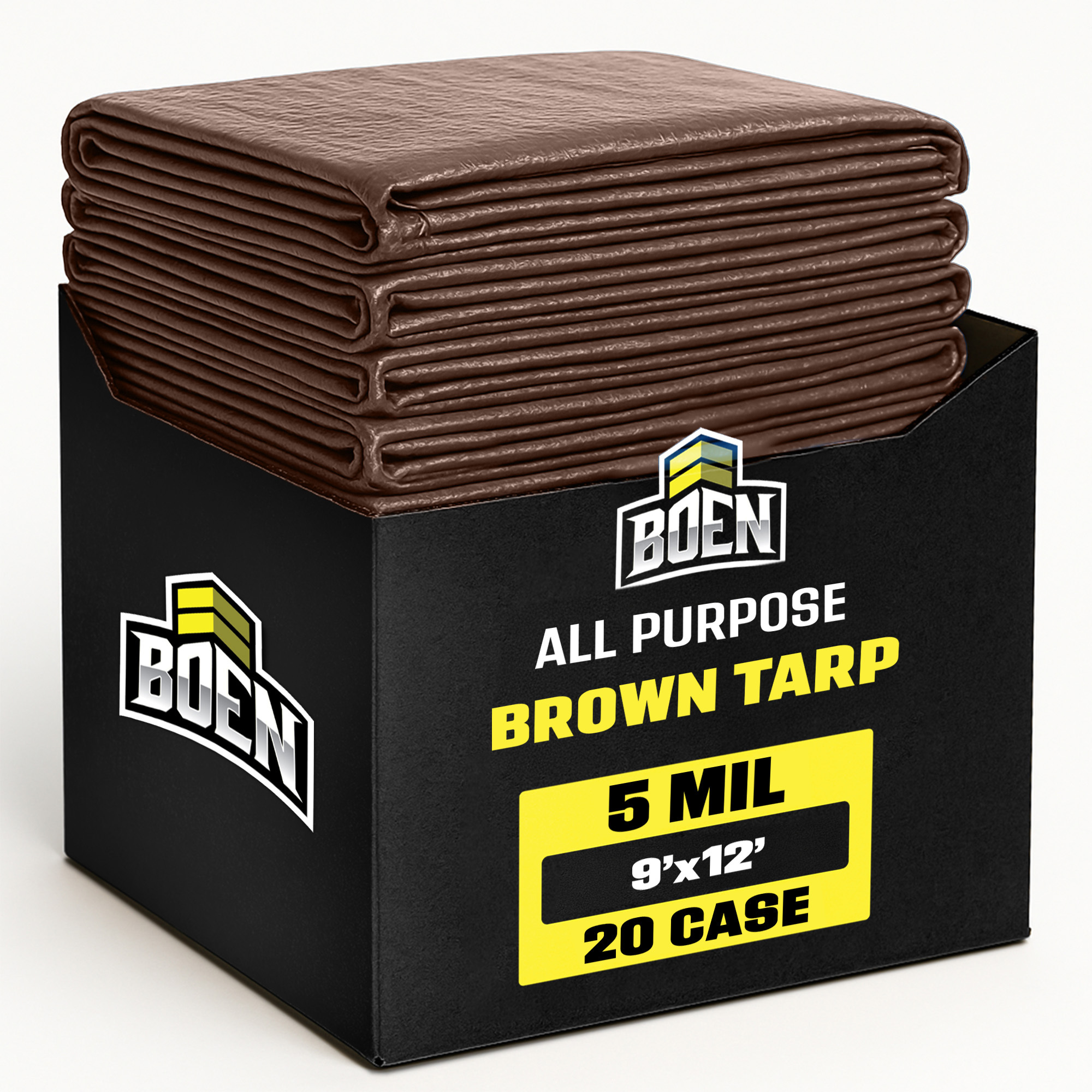 Boen 9 ft x 12 ft Brown Poly Tarp, 20-Pack, 5 Mil Waterproof Multipurpose Tarps, Rope Hem, Reinforced Corners, Grommets Every 36 in, Outdoor Yard Jobsite