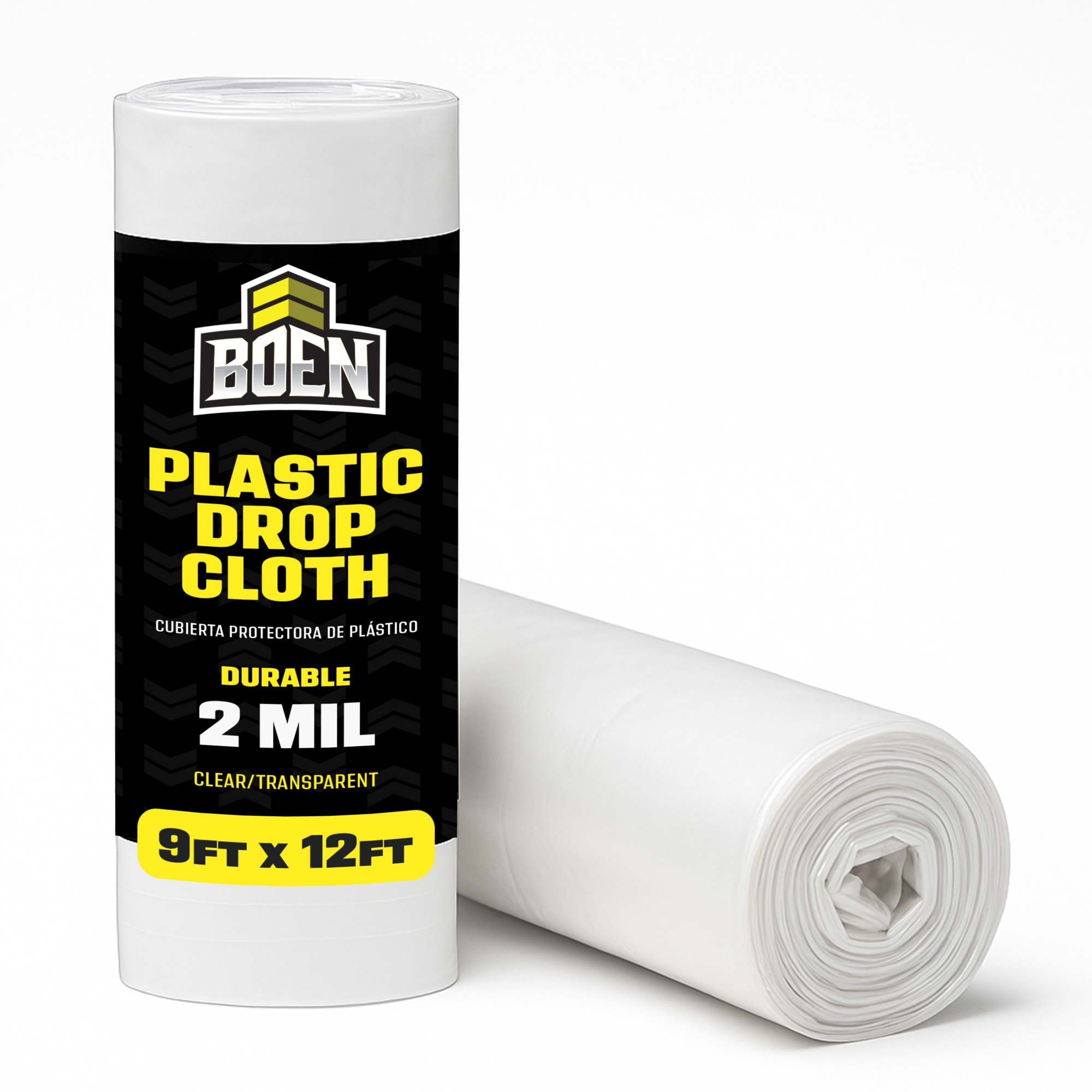 Boen Clear Plastic Drop Cloth,  9 ft x 12 ft, 2 Mil Heavy-Duty Painters Plastic Sheeting Roll, Durable, Waterproof, Tear-Resistant Paint Tarp for Furniture, Floors, Windows, Dust Protection – Multipurpose