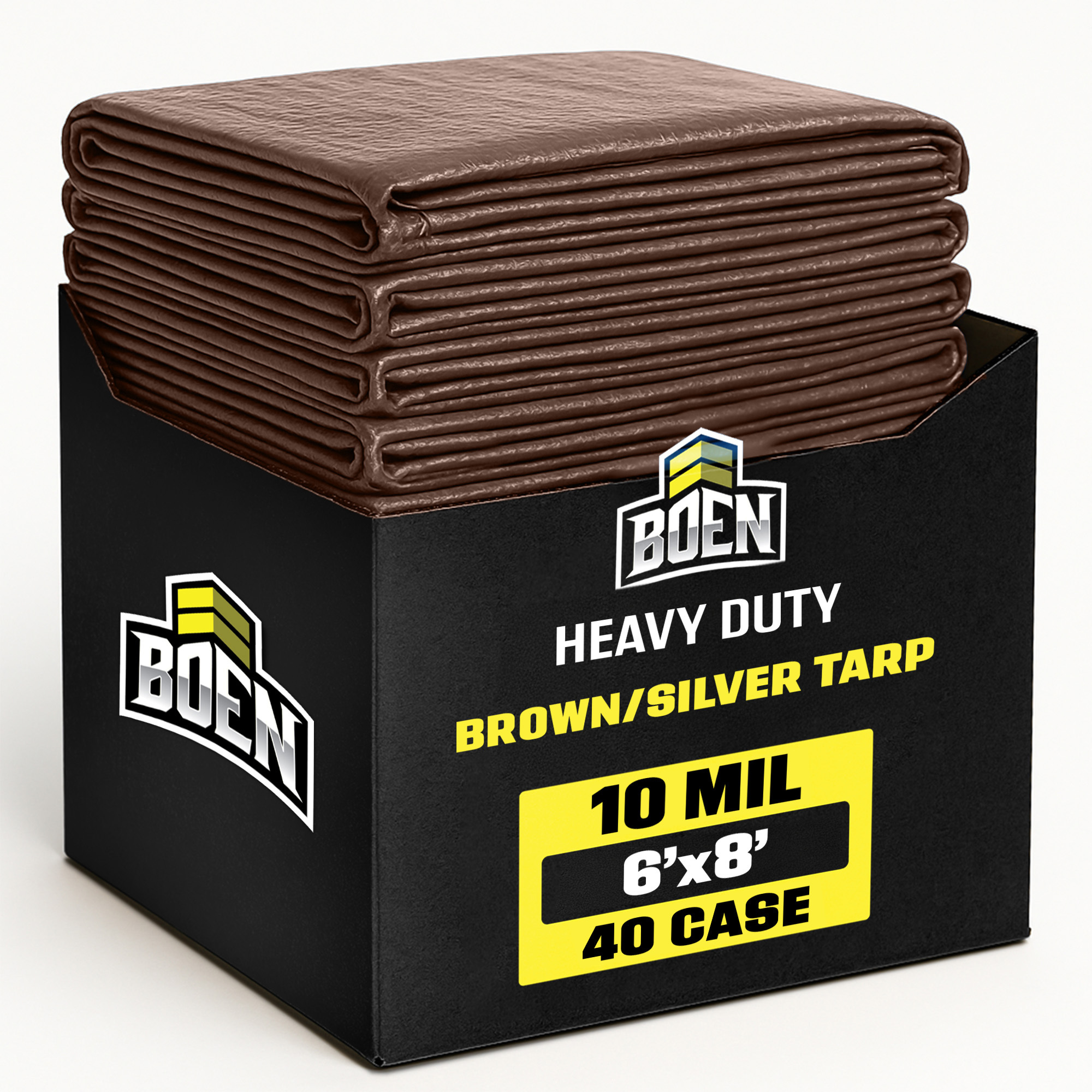 Boen 6 ft x 8 ft Brown/Silver Tarp, 40-Pack, 10 Mil Thick Waterproof Heavy Duty Cover, Rip Proof Tarps, Thick Weave Material, UV Resistant Great for Tarpaulin Canopy Tent, Boat, RV or Pool Cover