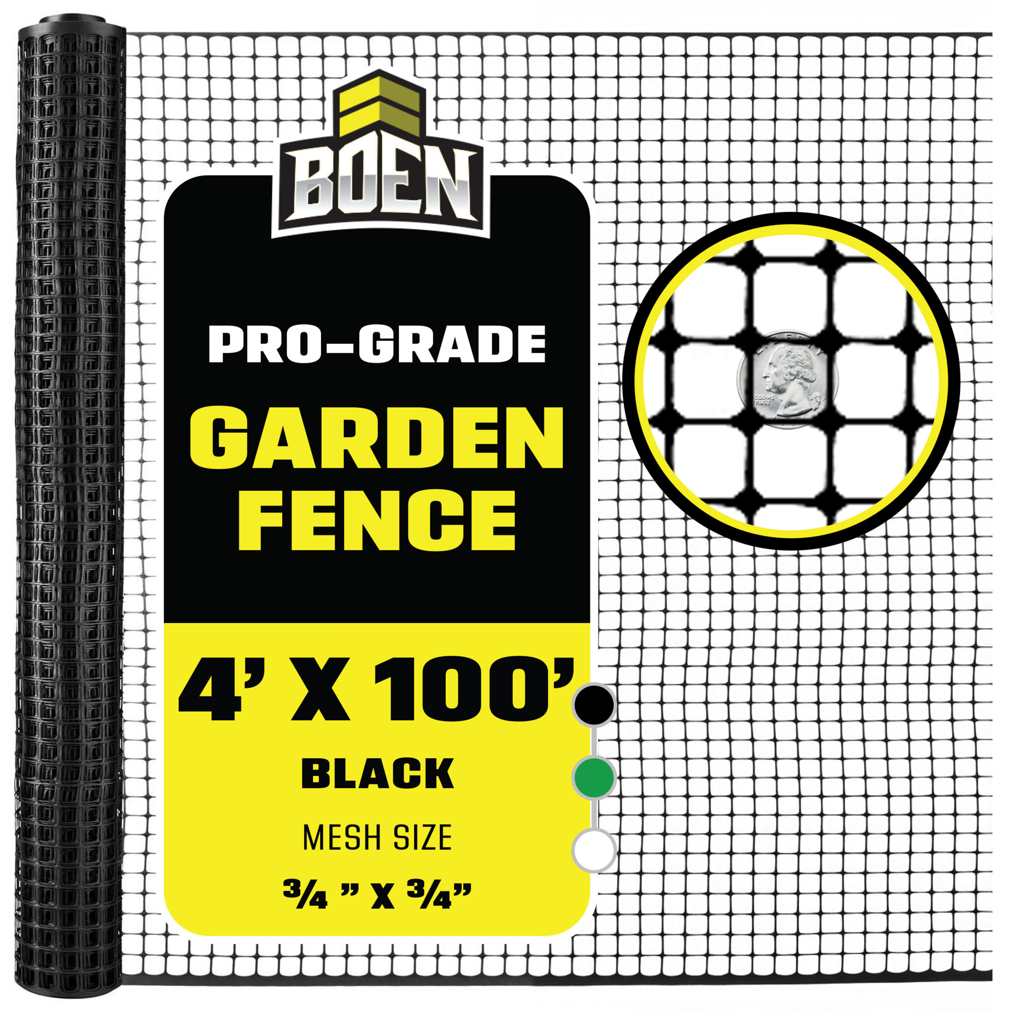 Boen Black Garden Fence 4 ft x 100 ft, Temporary Barrier Outdoor Fence for Dog, Rabbit or Deer, Garden Netting Plastic Mesh Plant Protection
