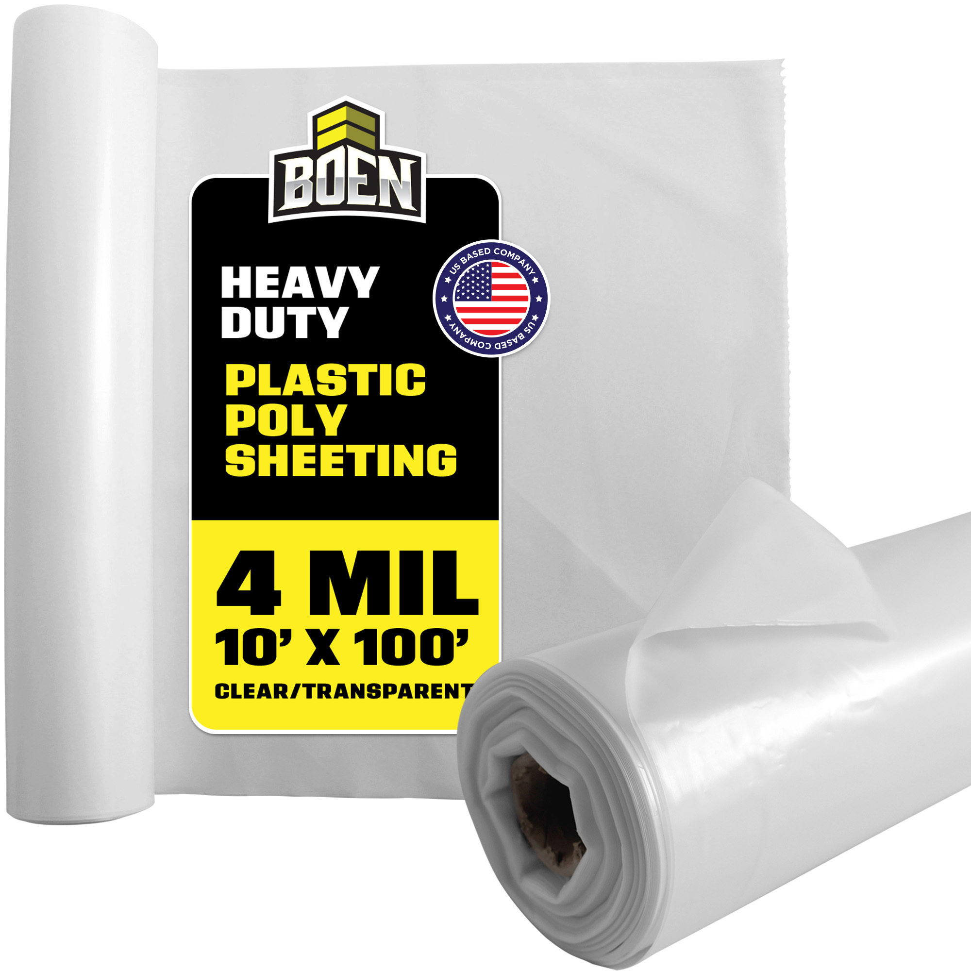Boen Clear Plastic Sheeting — 10ft. x 100ft., 4 Mil, Waterproof Poly Film for Dust Containment, Vapor Barrier & Paint Protection, Model# BPS-410