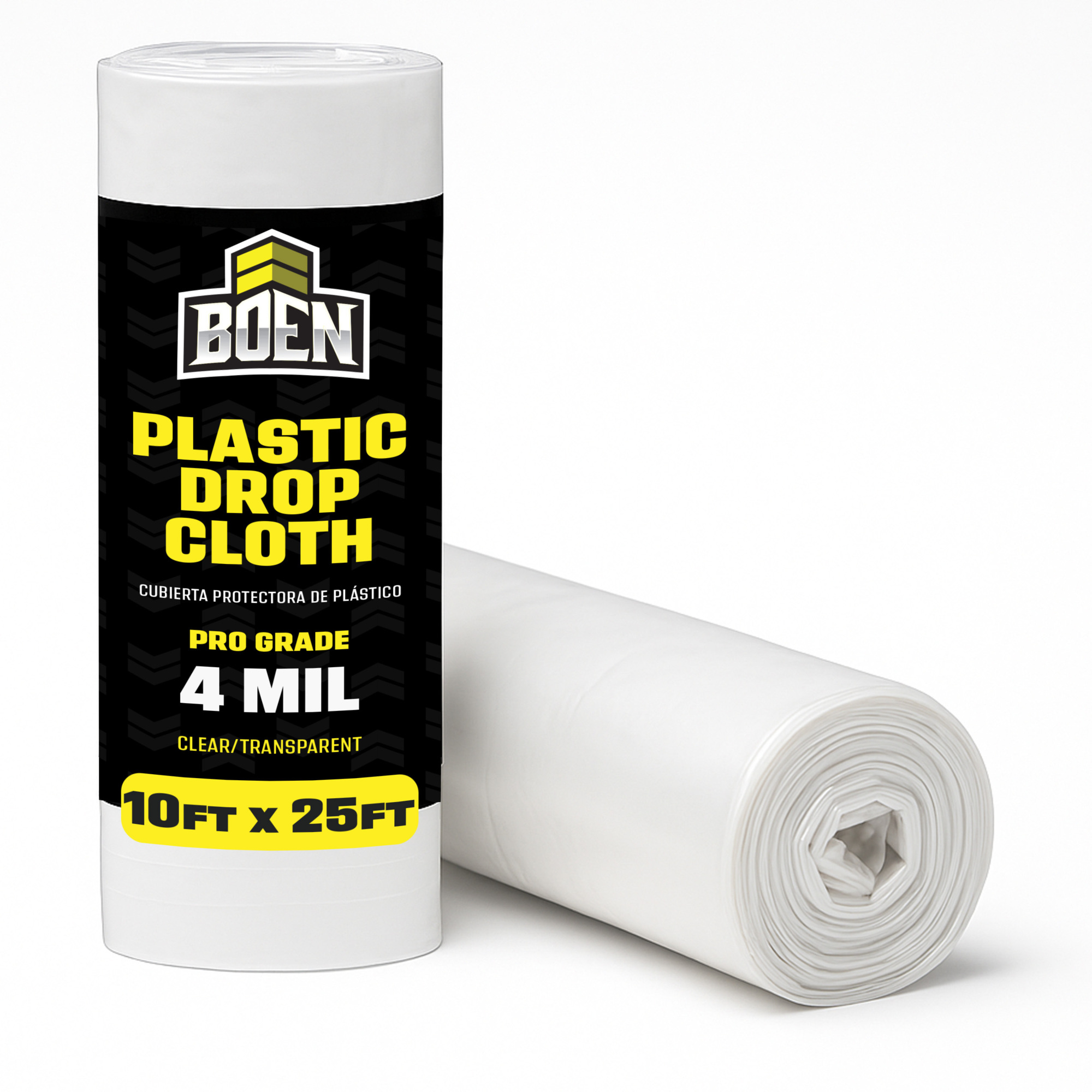 Boen Clear Plastic Sheeting, 10 ft x 25 ft,  4 Mil Pro Grade Painters Plastic Sheeting Roll, Waterproof, Tear-Resistant Paint Tarp for Furniture, Floors, Windows, Dust Protection – Multipurpose