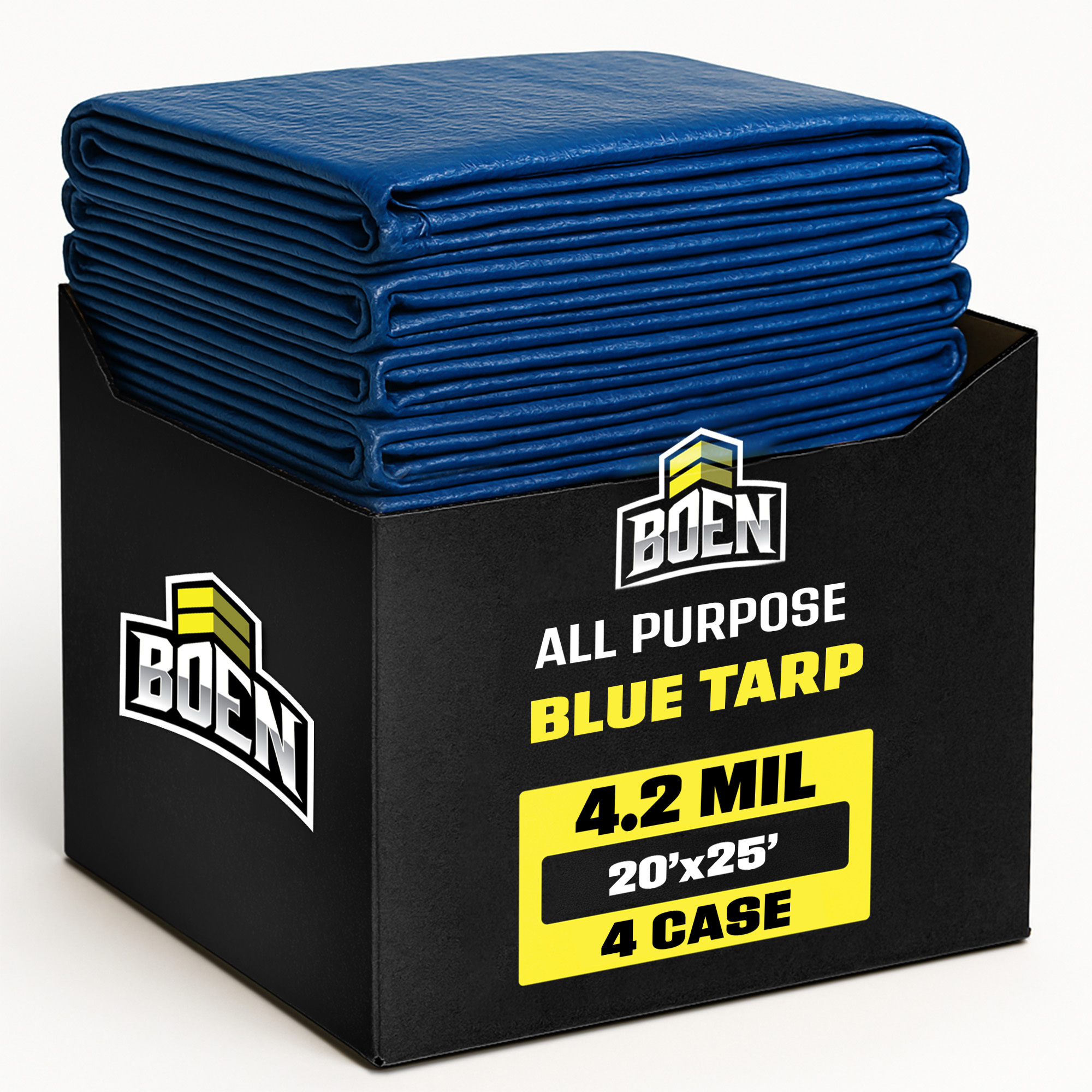Boen 20 ft x 25 ft Blue Tarp, 4-Pack, 4.2 Mil Thick Multi-Purpose Large Waterproof Cover, Rip Proof Tarps, Thick Weave Material, UV Resistant Great for Tarpaulin Canopy Tent, Boat, RV or Pool Cover