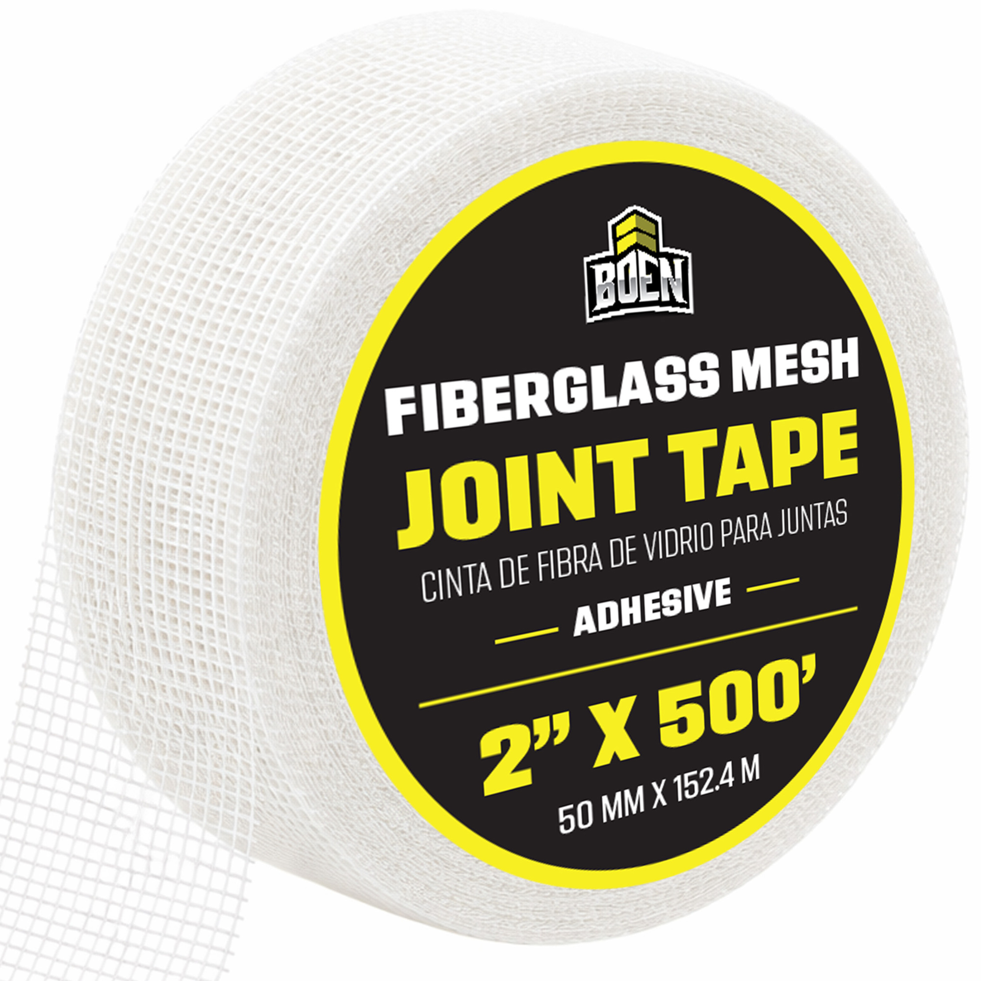 Boen Drywall Joint Tape, 2 in x 500 ft, Self-Adhesive Fiberglass Mesh Crack Repair