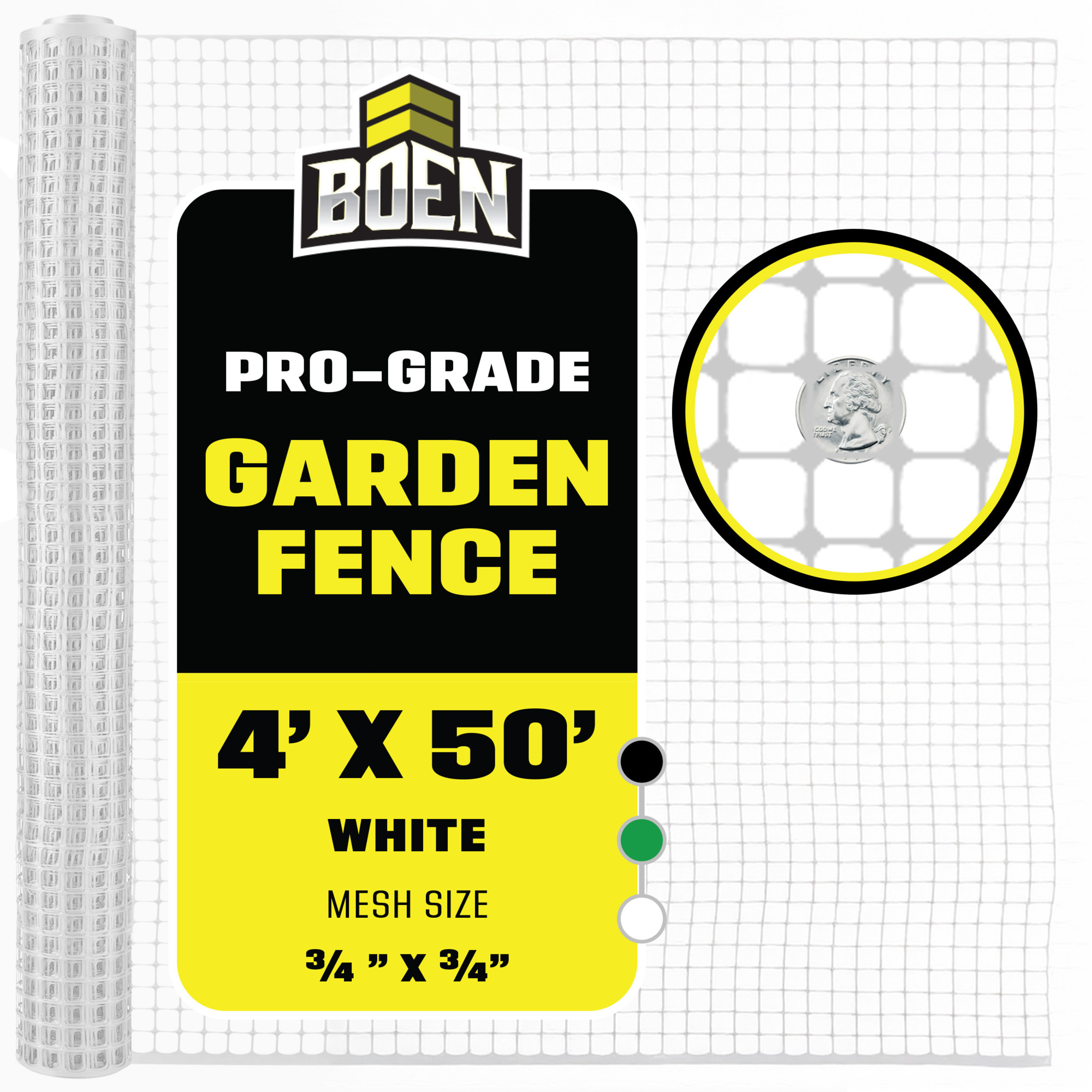 Boen White Garden Fence 4 ft x 50 ft, Temporary Barrier Outdoor Fence for Dog, Rabbit or Deer, Garden Netting Plastic Mesh Plant Protection
