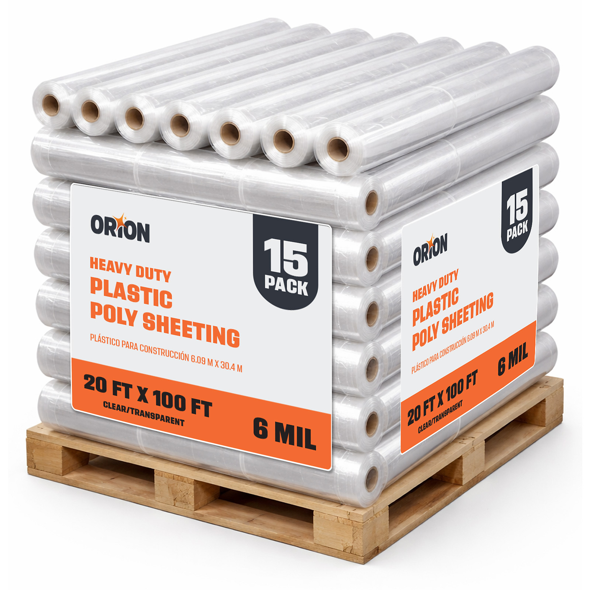 Boen Orion Clear Plastic Sheeting — 20ft. x 100ft., 6 Mil, Waterproof Poly Film, 15-Pack, Model# OPS-620-HPL