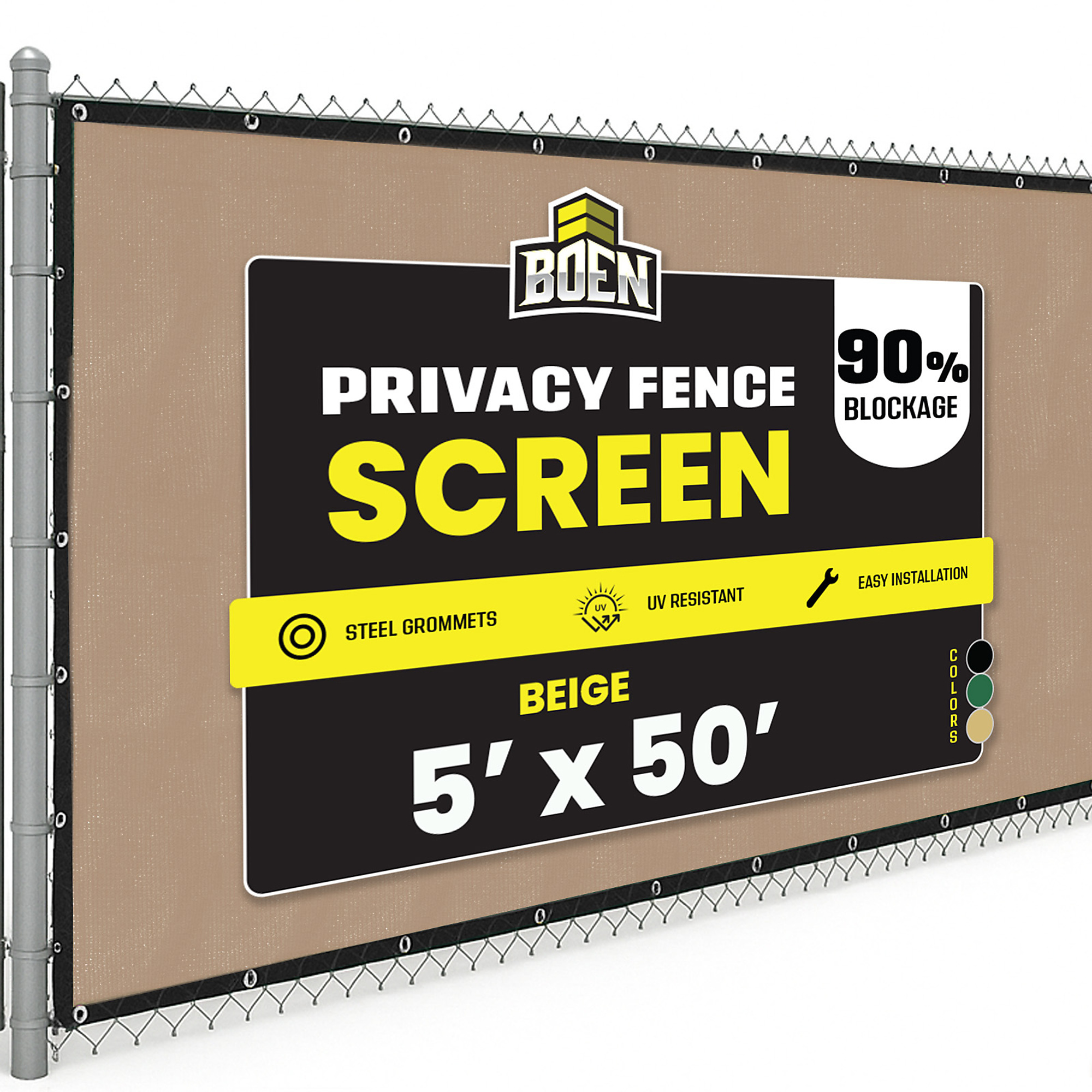 Boen Beige Privacy Screen Fence, 5 ft x 50 ft, Netting Mesh Fabric Windscreen with Reinforced Steel Grommets for Garden Fence Or Any Outdoor Metal or Wooden Fencing