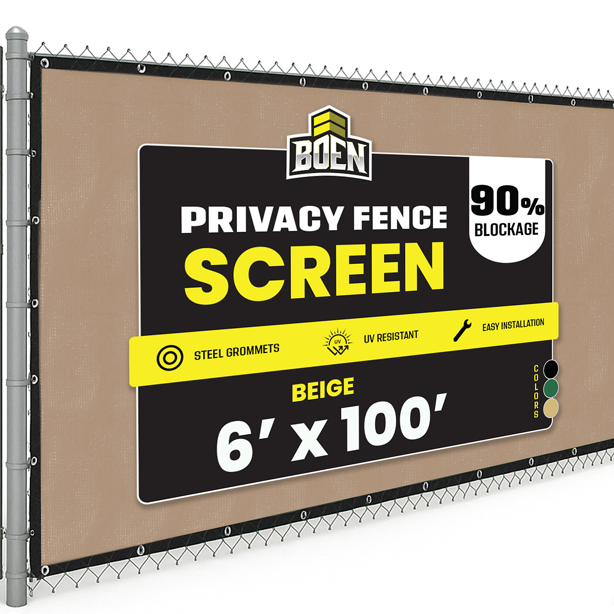 Boen Beige Privacy Screen Fence, 6 ft x 100 ft, Netting Mesh Fabric Windscreen with Reinforced Steel Grommets for Garden Fence Or Any Outdoor Metal or Wooden Fencing