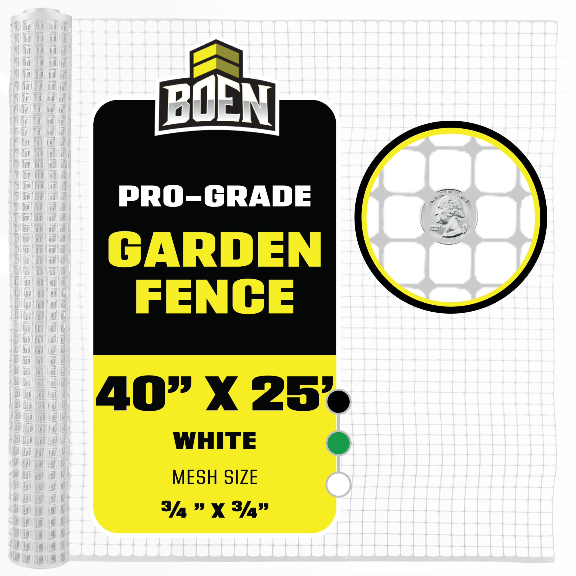 Boen White Garden Fence 40 in x 25 ft, Temporary Barrier Outdoor Fence for Dog, Rabbit or Deer, Garden Netting Plastic Mesh Plant Protection