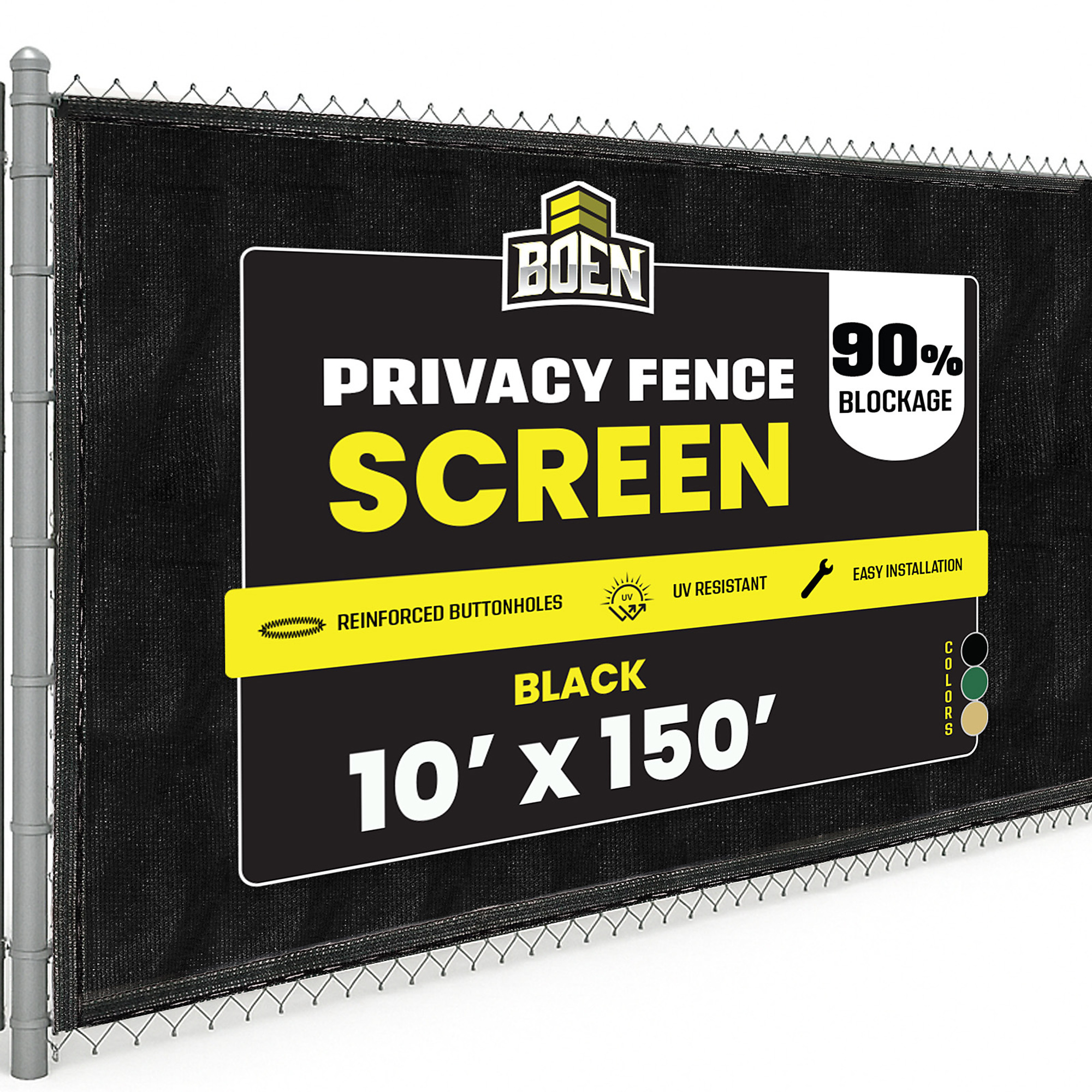 Boen Black Privacy Screen Fence, 10 ft x 150 ft, Netting Mesh Fabric Windscreen with Woven Eyelets for Garden Fence Or Any Outdoor Metal or Wooden Fencing
