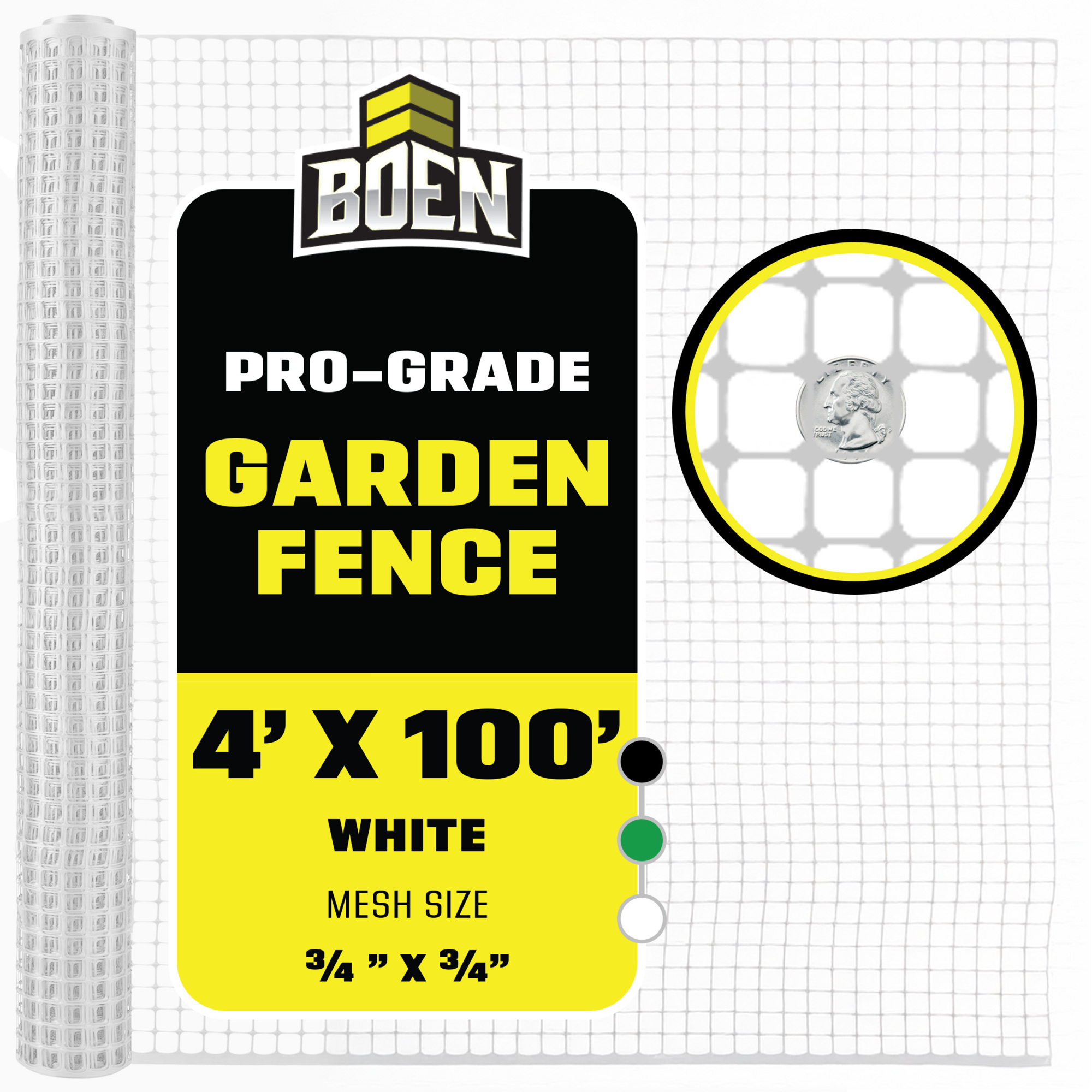 Boen White Garden Fence 4 ft x 100 ft, Temporary Barrier Outdoor Fence for Dog, Rabbit or Deer, Garden Netting Plastic Mesh Plant Protection