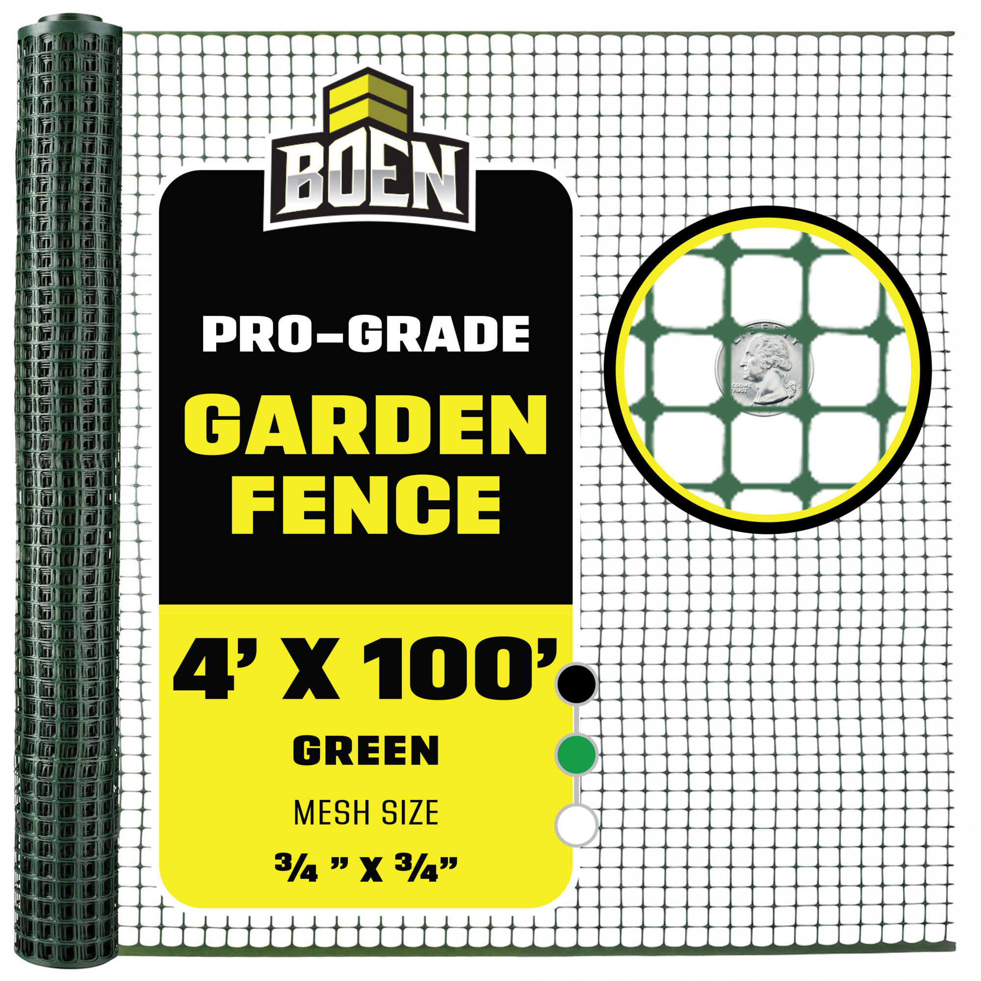Boen Green Garden Fence 4 ft x 100 ft, Temporary Barrier Outdoor Fence for Dog, Rabbit or Deer, Garden Netting Plastic Mesh Plant Protection