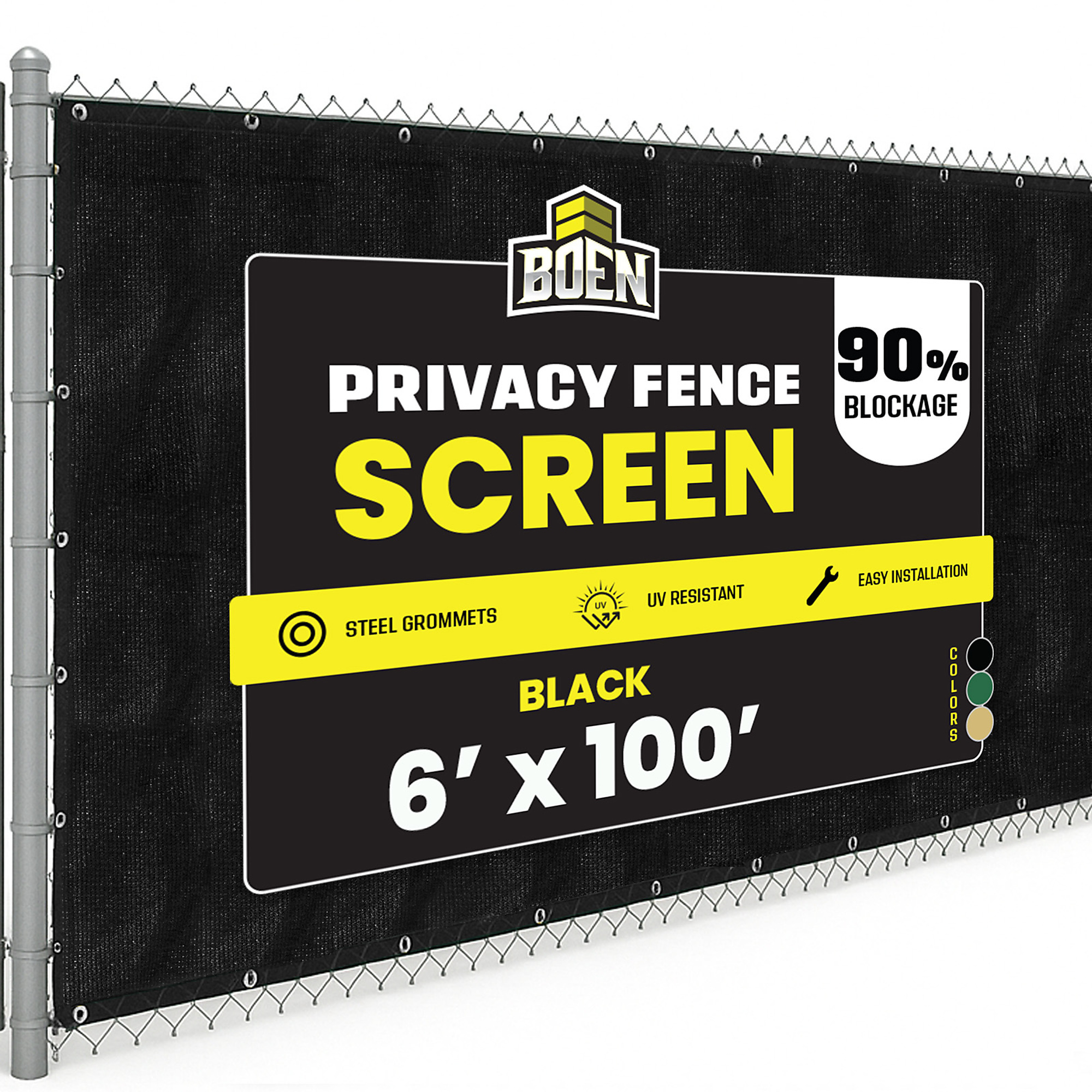Boen Black Privacy Screen Fence, 6 ft x 100 ft, Netting Mesh Fabric Windscreen with Reinforced Steel Grommets for Garden Fence Or Any Outdoor Metal or Wooden Fencing