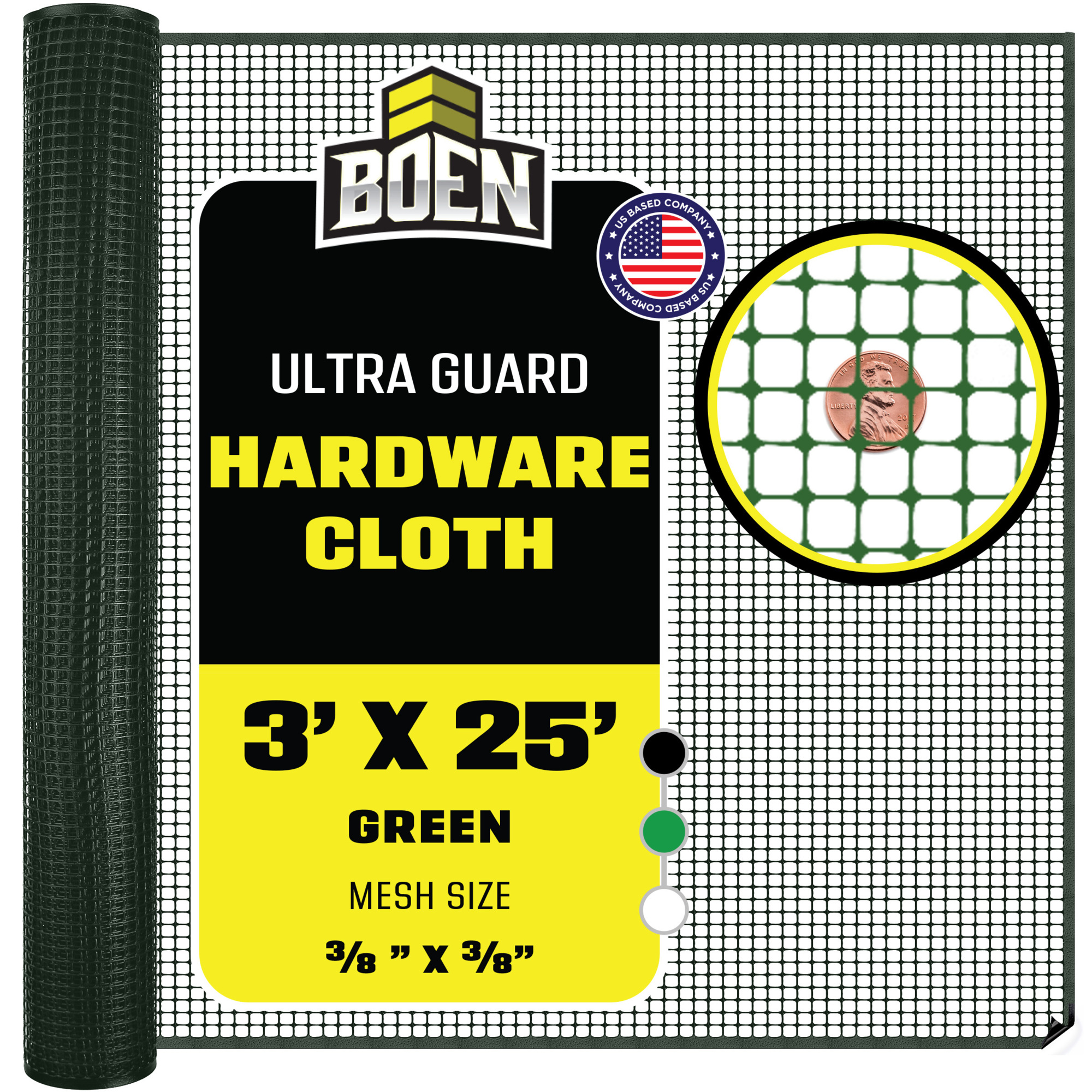 Boen Green Plastic Mesh Hardware Netting 3 ft x 25, Tree Guard Barrier from Rabbits, Deer and Rodents, Deck Guard, Indoor or Outdoor Balcony Safety Net for pet or Child