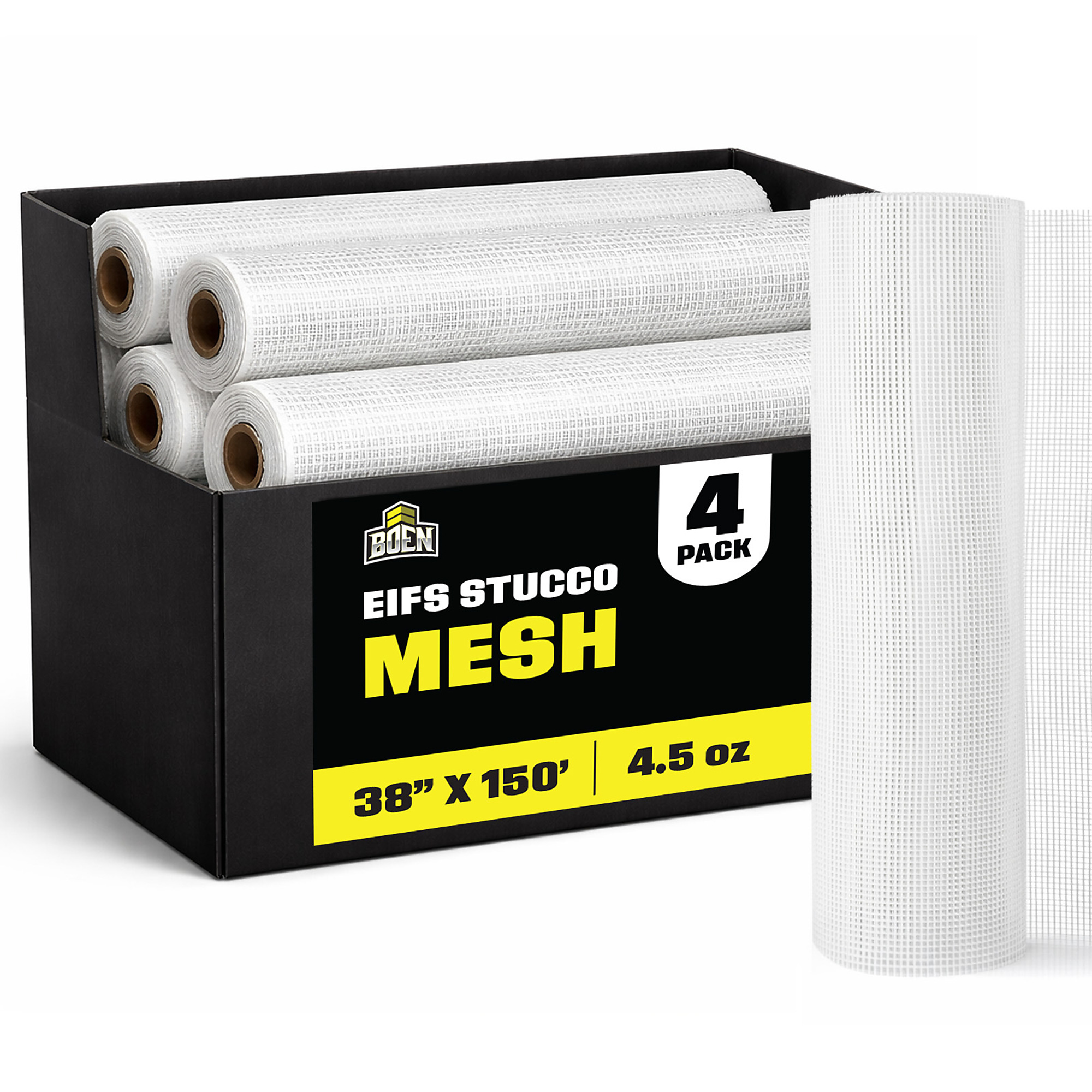 Boen EIFS Stucco Mesh, 38 in x 150 ft, 4.5oz, Reinforcement Fiberglass Mesh, Non-Adhesive, 4-Pack