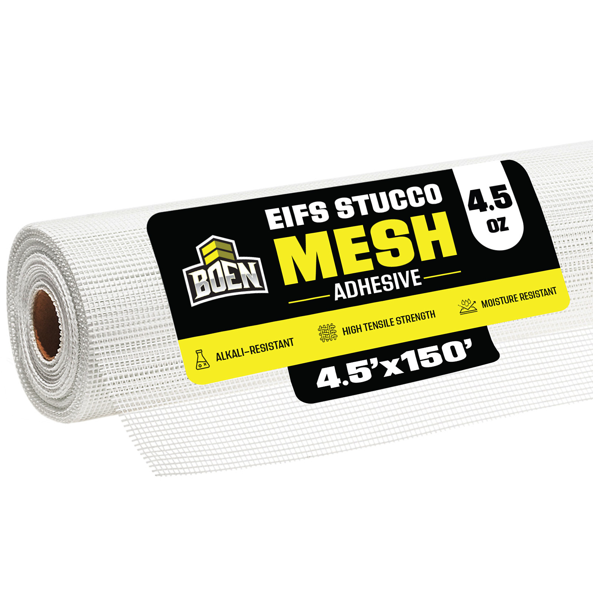 Boen EIFS Stucco Mesh, 4.5 in x 150 ft, 4.5oz, Reinforcement Fiberglass Mesh, Self Adhesive