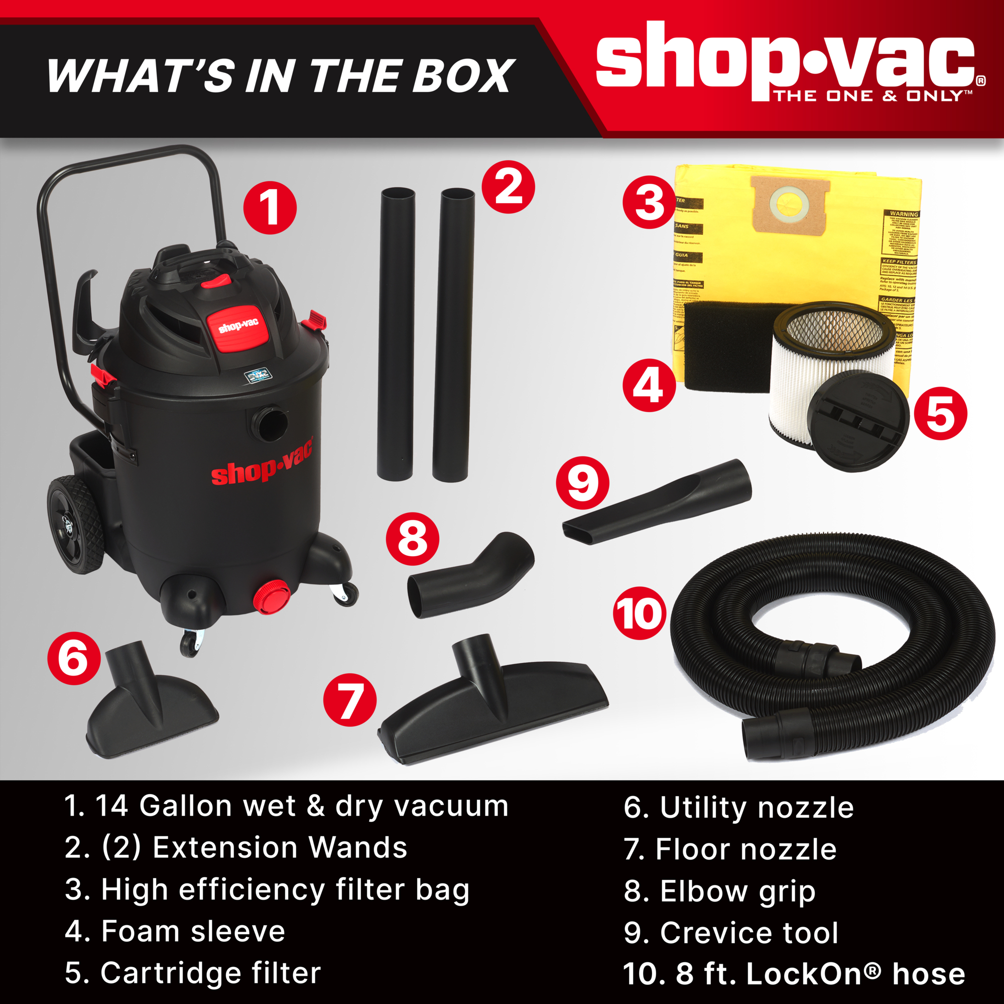The Shop-Vac® 14 Gallon 6.5 Peak HP Wet/Dry Utility Vacuum 8251405 features Powerful SVX2 Motor Technology.