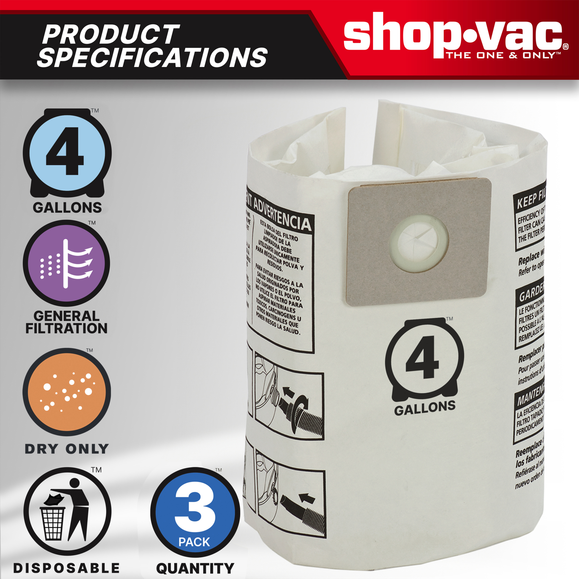 Shop-Vac 4 Gal. Disposable Filter Bags - 9066000