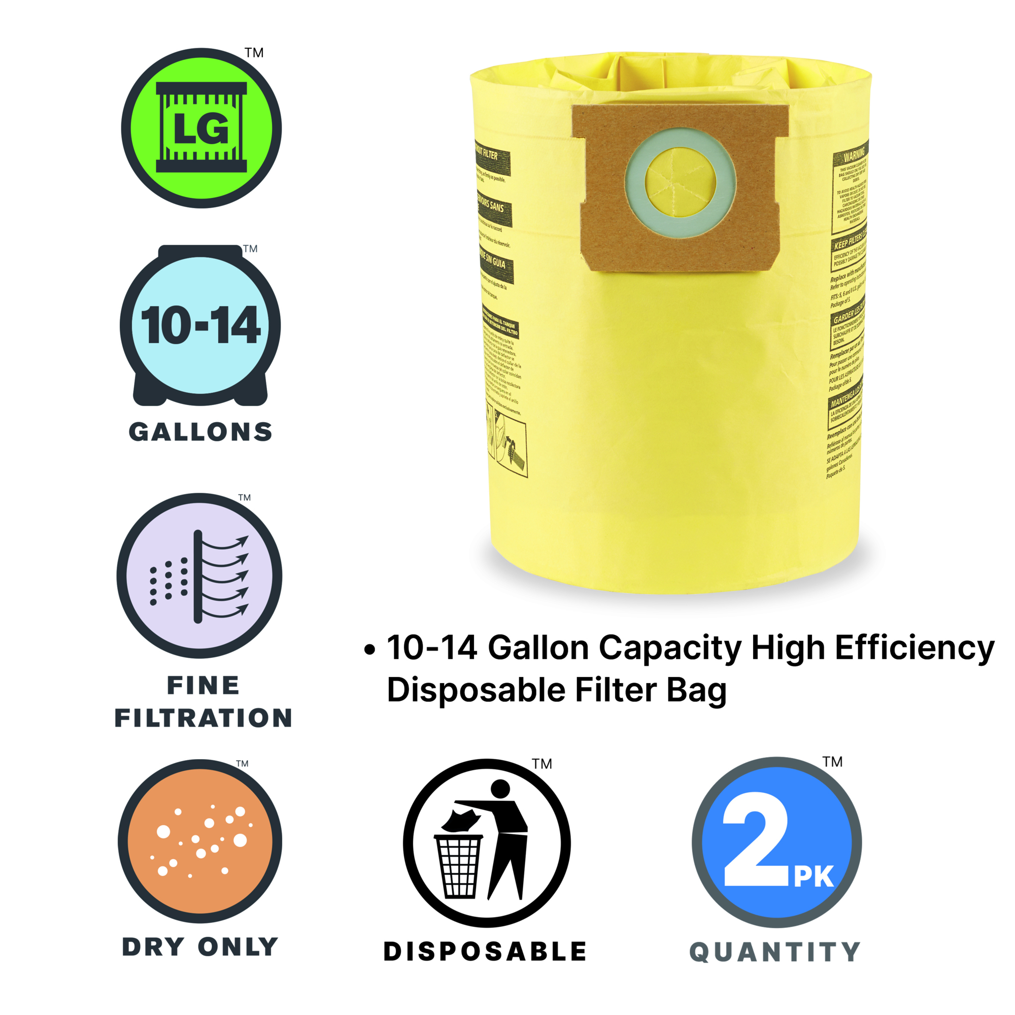 Sho-Vac 10-14 Gal. High Efficiency Disposable Filter Bags - 9067233