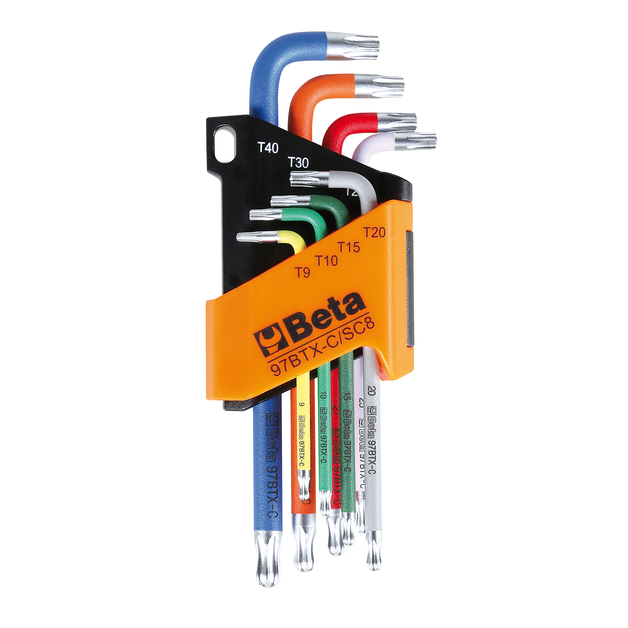 Beta 97BTX Set of 8 Color Coded Torx® Star Keys with Ball End and Holder, T9-T40