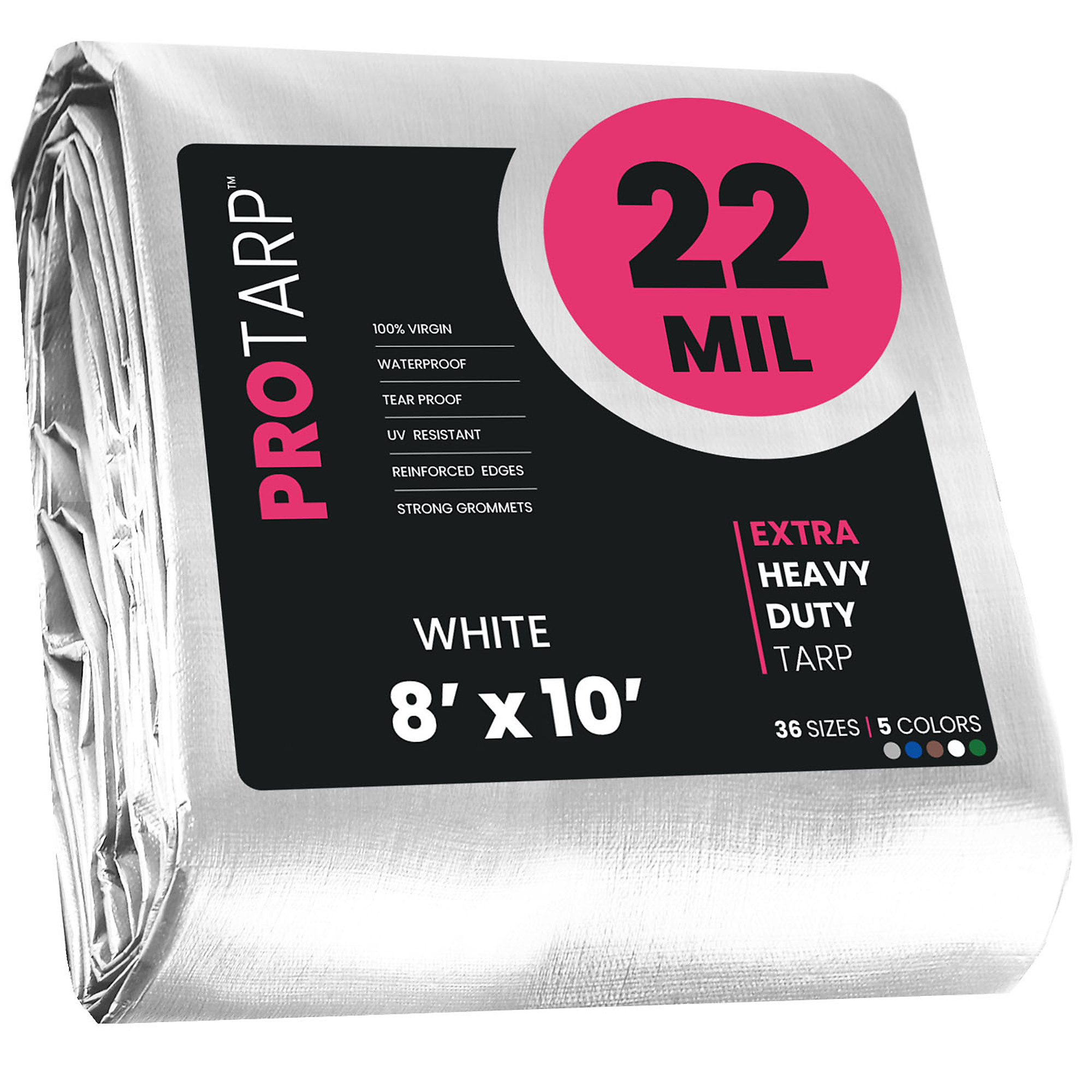 Protarp Extreme Heavy-Duty Tarp Cover — 8ft. x 10ft., 22 Mil, Waterproof, UV Resistant, Rip and Tear Proof, Reinforced Edges, White, Model# PT-204-8X10