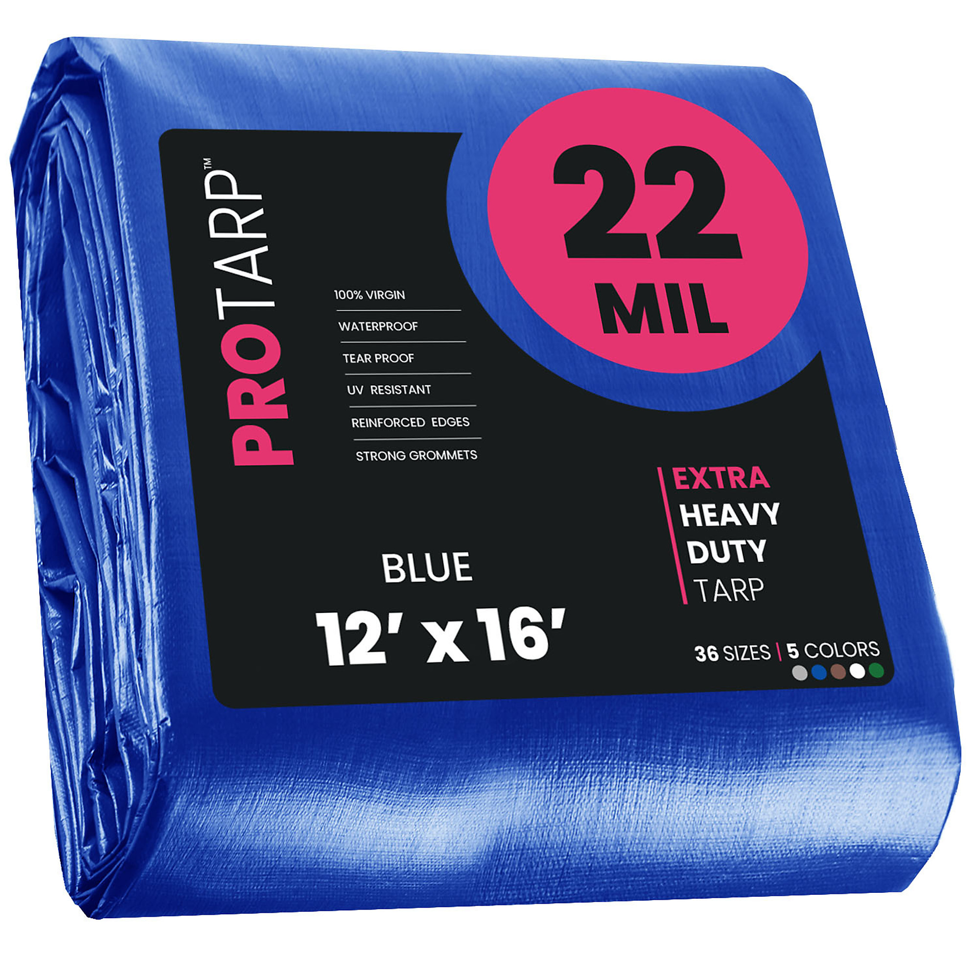 PROTARP Extreme Heavy Duty 22 Mil Tarp Cover, Waterproof, UV Resistant, Rip and Tear Proof, Poly Tarpaulin with Reinforced Edges for Roof, Camping, Patio, Pool , Boat. (Blue 12' X 16')