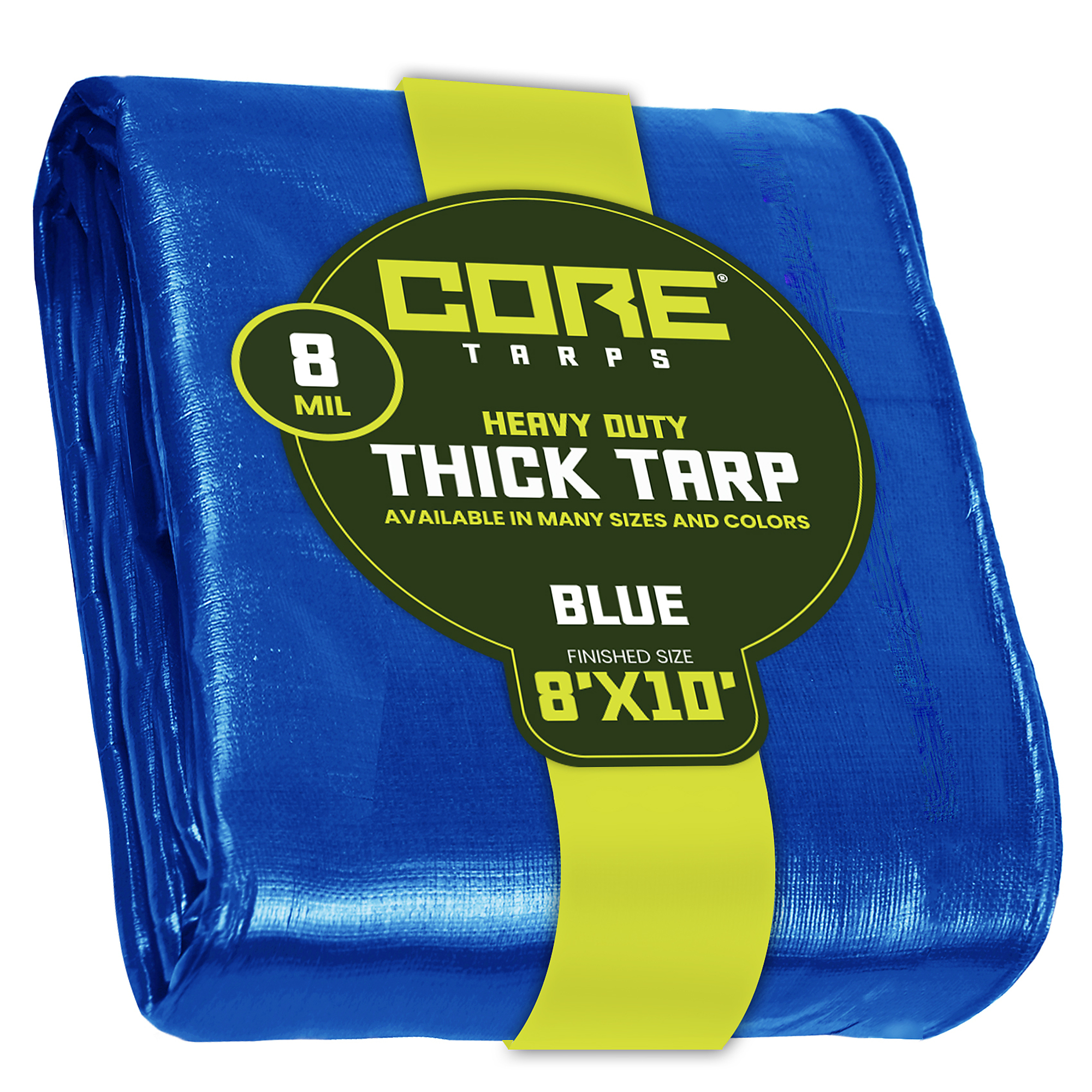 Core Tarps Heavy Duty Tarp Cover — 8ft. x 10ft., 8 Mil, Waterproof, UV Resistant, Rip and Tear Proof, Reinforced Edges, Blue, Model# CT-405-8X10