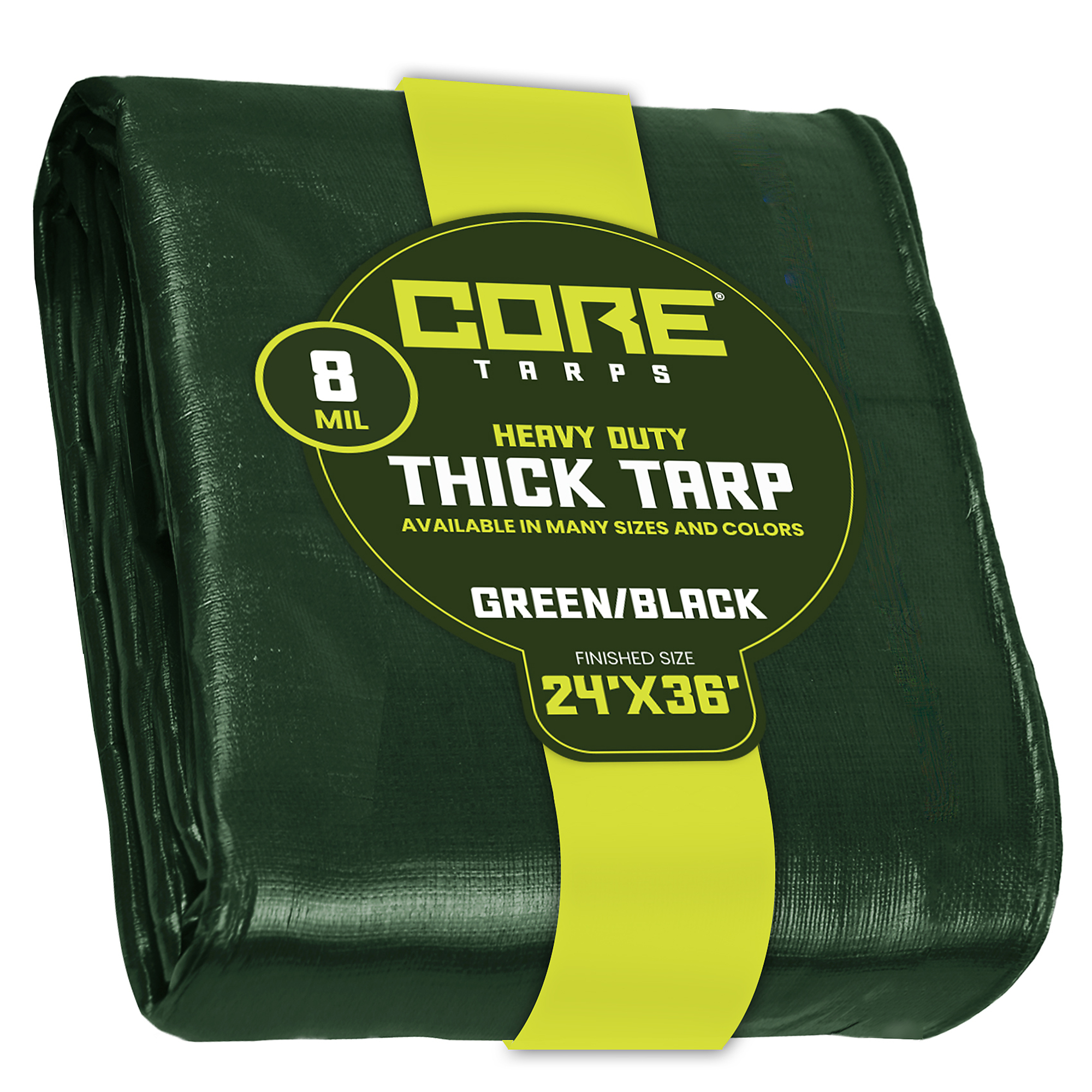 Core Tarps Heavy Duty Poly Tarpaulin — 24ft. x 36ft., 8 Mil, Waterproof, UV Resistant, Rip and Tear Proof, Reinforced Edges, Green/Black, Model# CT-403-24X36