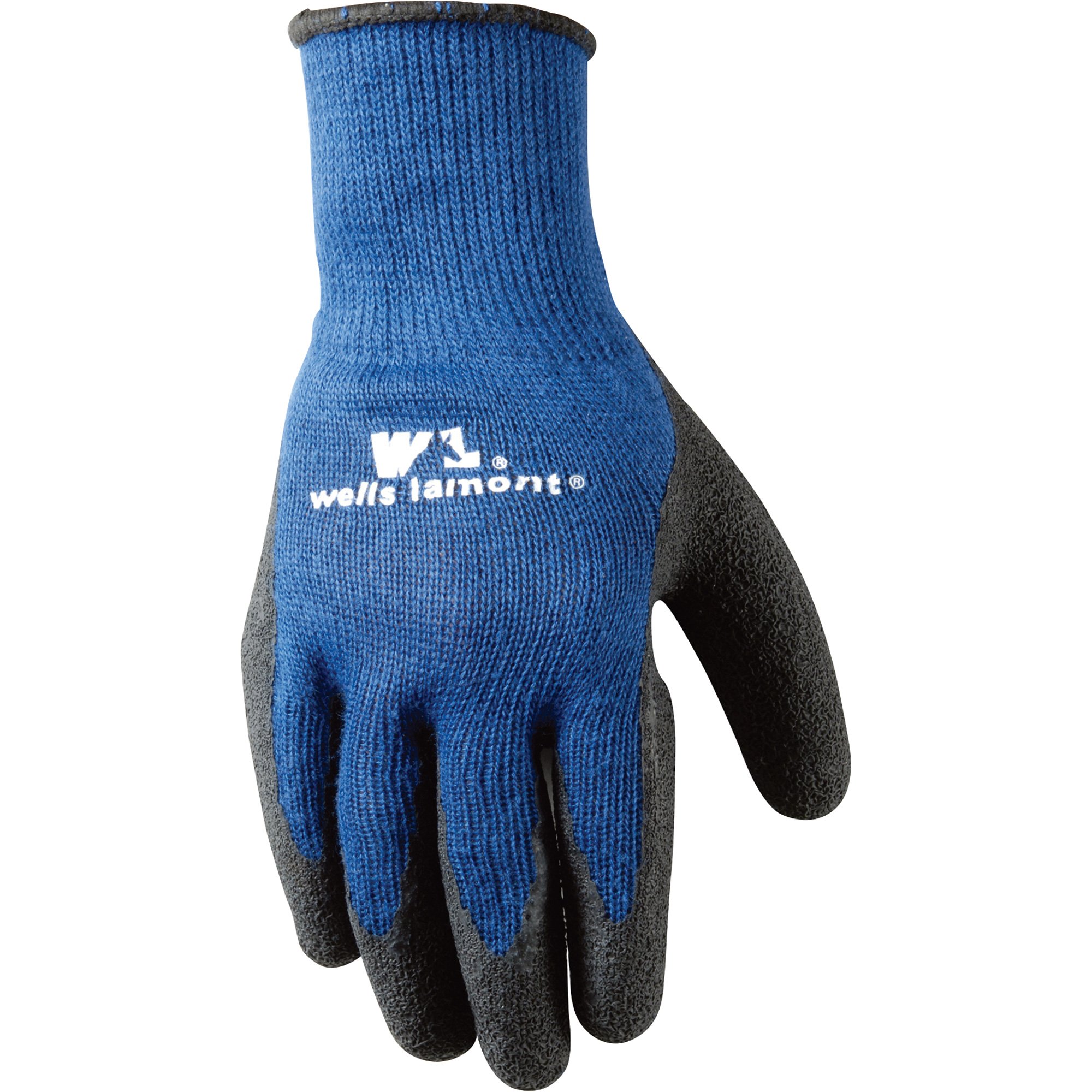 Men's Coated Grip Work Gloves with Latex Coating, Large (Wells Lamont 524), Black on Blue