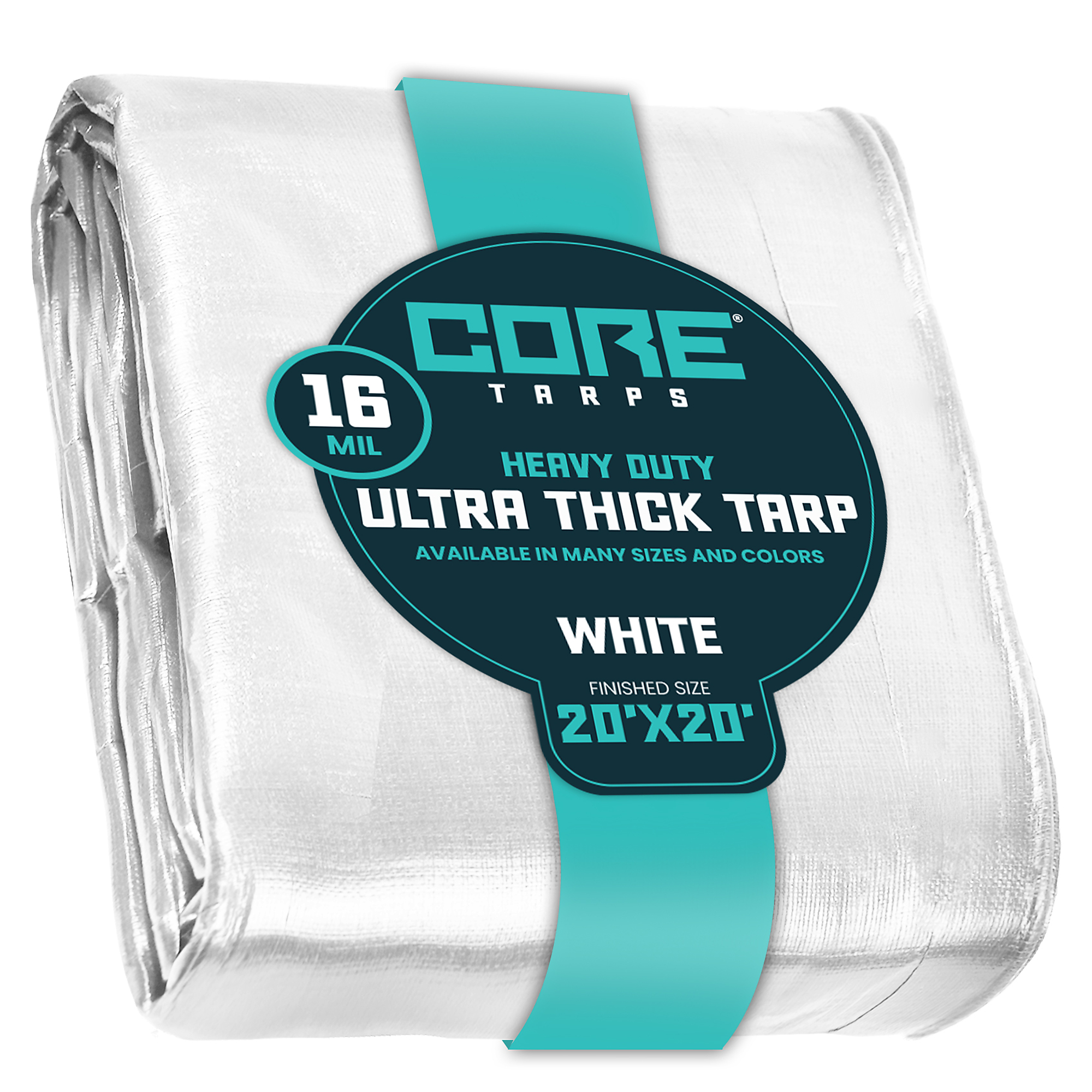 Core Tarps Extra Heavy Duty 16 Mil Tarp Cover, Waterproof, UV Resistant, Rip and Tear Proof, Poly Tarpaulin with Reinforced Edges for Roof, Camping, Patio, Pool , Boat (White 20' X 20')