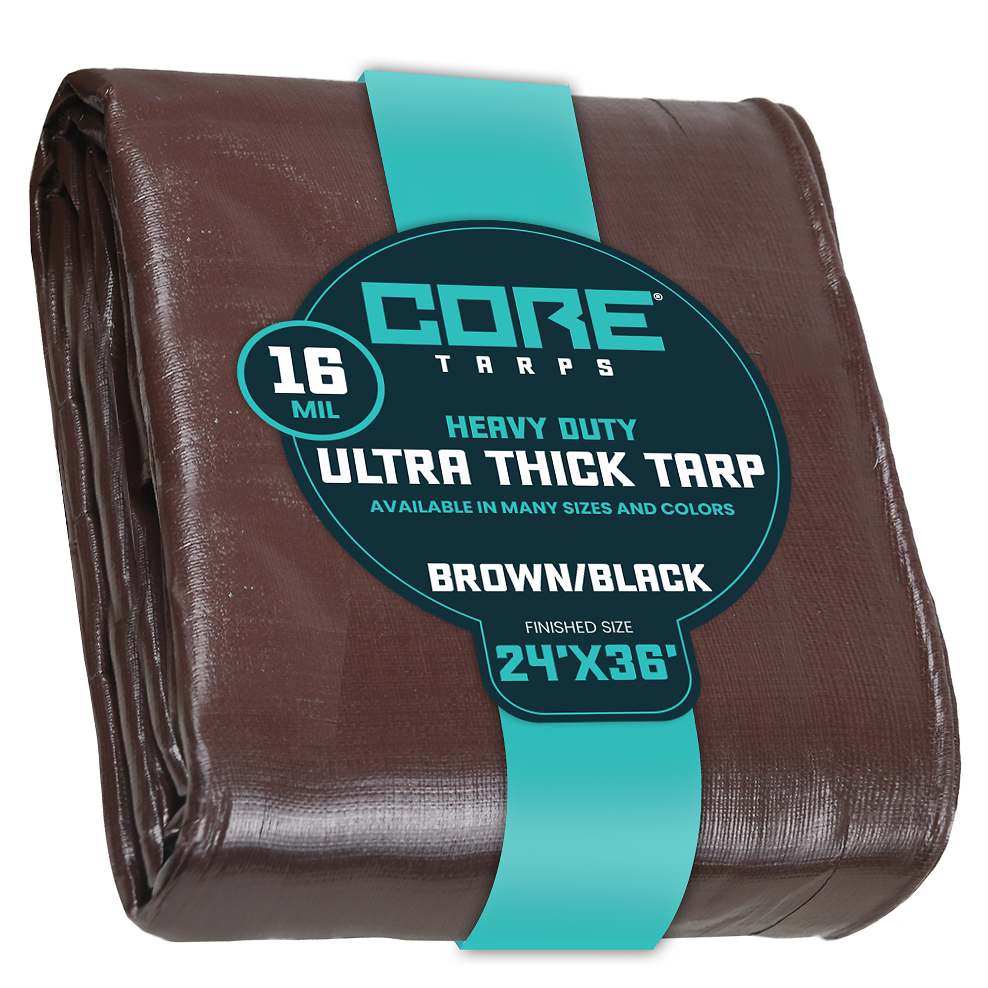 Core Tarps Extra Heavy Duty 16 Mil Tarp Cover, Waterproof, UV Resistant, Rip and Tear Proof, Poly Tarpaulin with Reinforced Edges for Roof, Camping, Patio, Pool , Boat (Brown/Black 24' X 36')