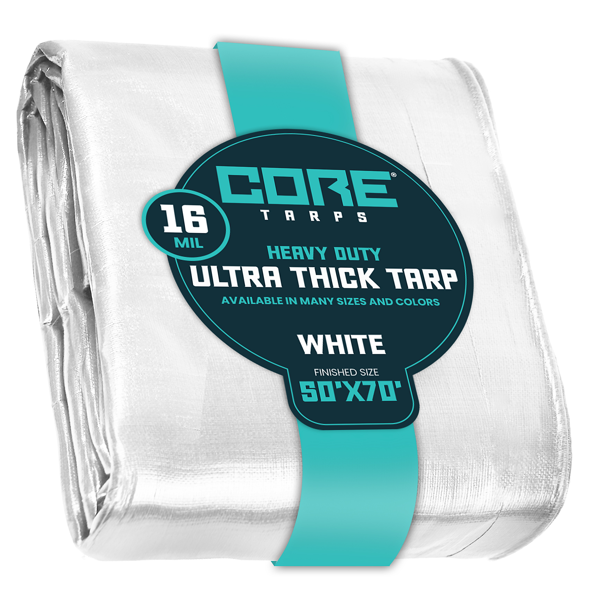 Core Tarps Extra Heavy Duty Tarp Cover — 16 Mil, Waterproof, UV Resistant, Rip and Tear Proof, Reinforced Edges, White, 50ft. x 70ft., Model# CT-304-50X70