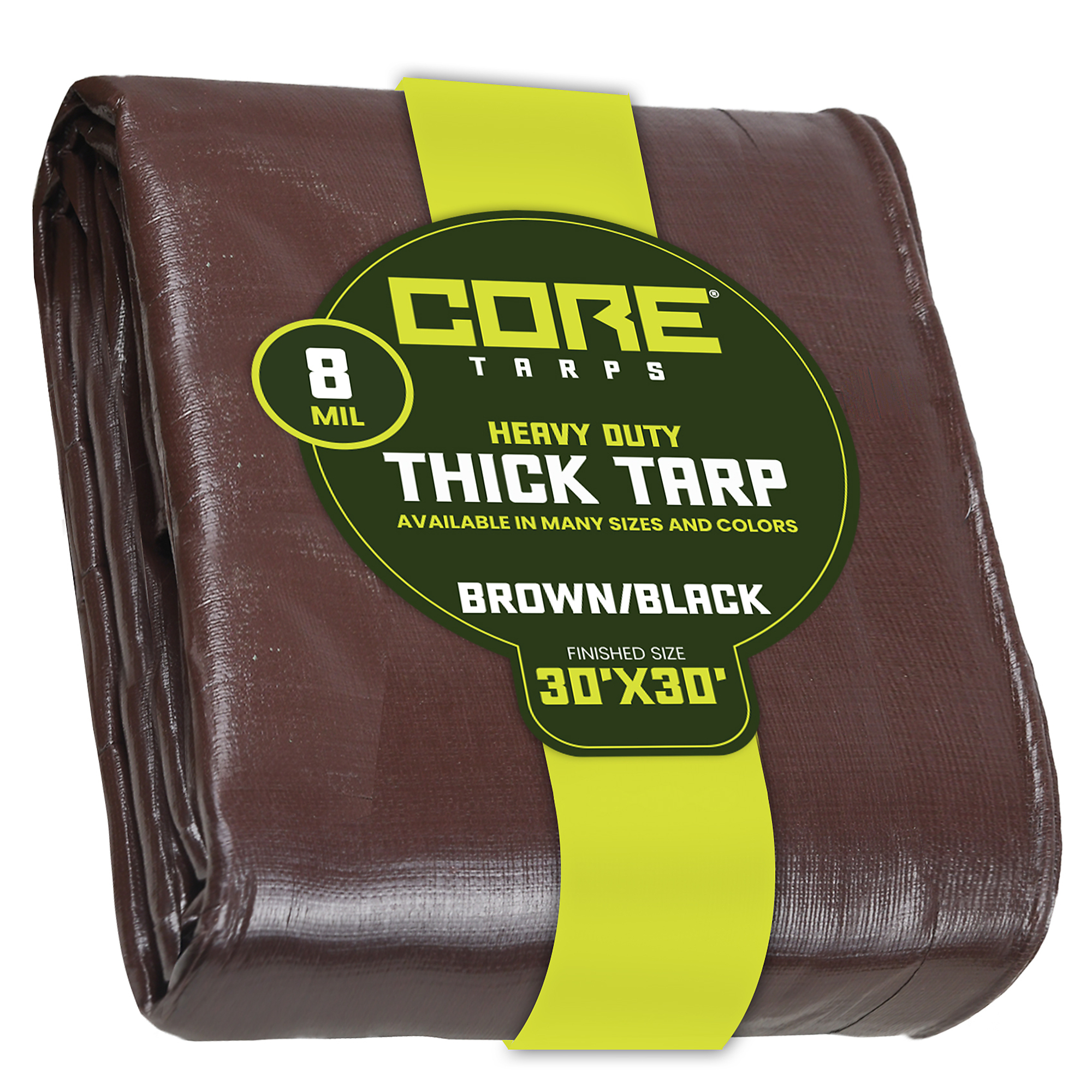 Core Tarps Heavy Duty Tarp Cover — 30ft. x 30ft., 8 Mil, Waterproof, UV-Resistant, Rip and Tear Proof, Reinforced Edges, Brown/Black, Model# CT-402-30X30