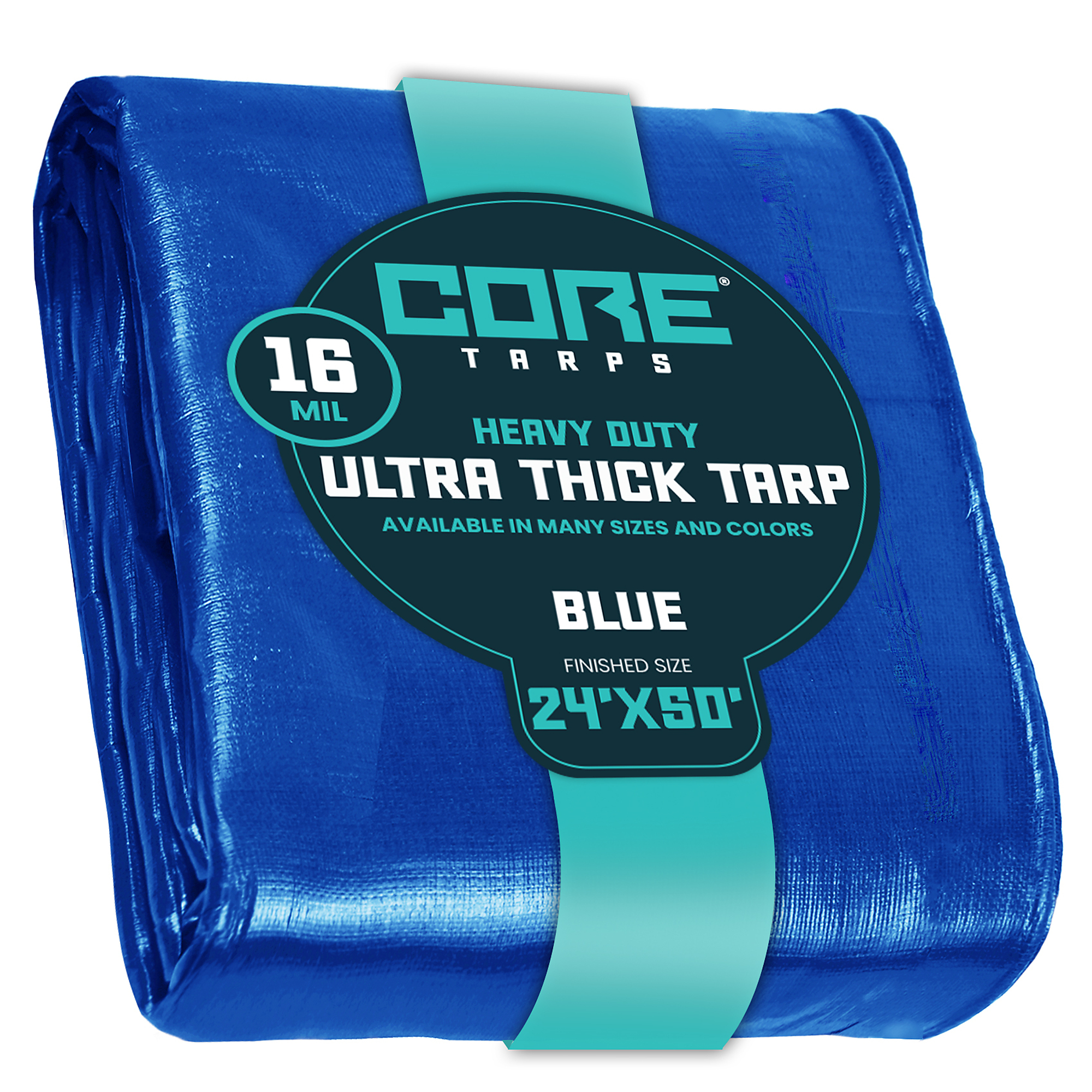 Core Tarps Extra Heavy Duty Tarp Cover — 24ft. x 50ft., 16 Mil, Waterproof, UV Resistant, Rip and Tear Proof, Reinforced Edges, Blue, Model# CT-305-24X50
